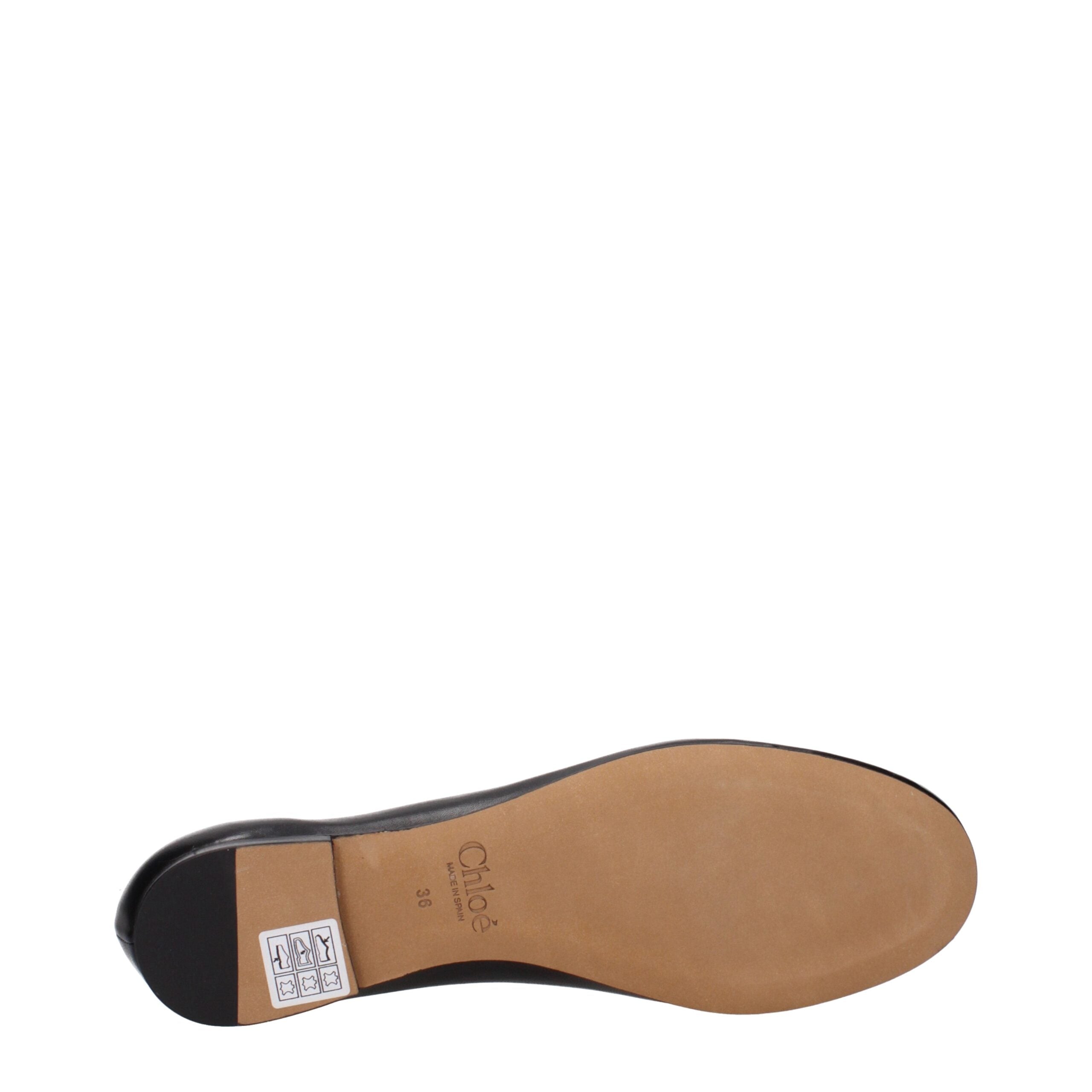 Chloé Black Leather Ballet Flats – Designer Artisanal Elegance
