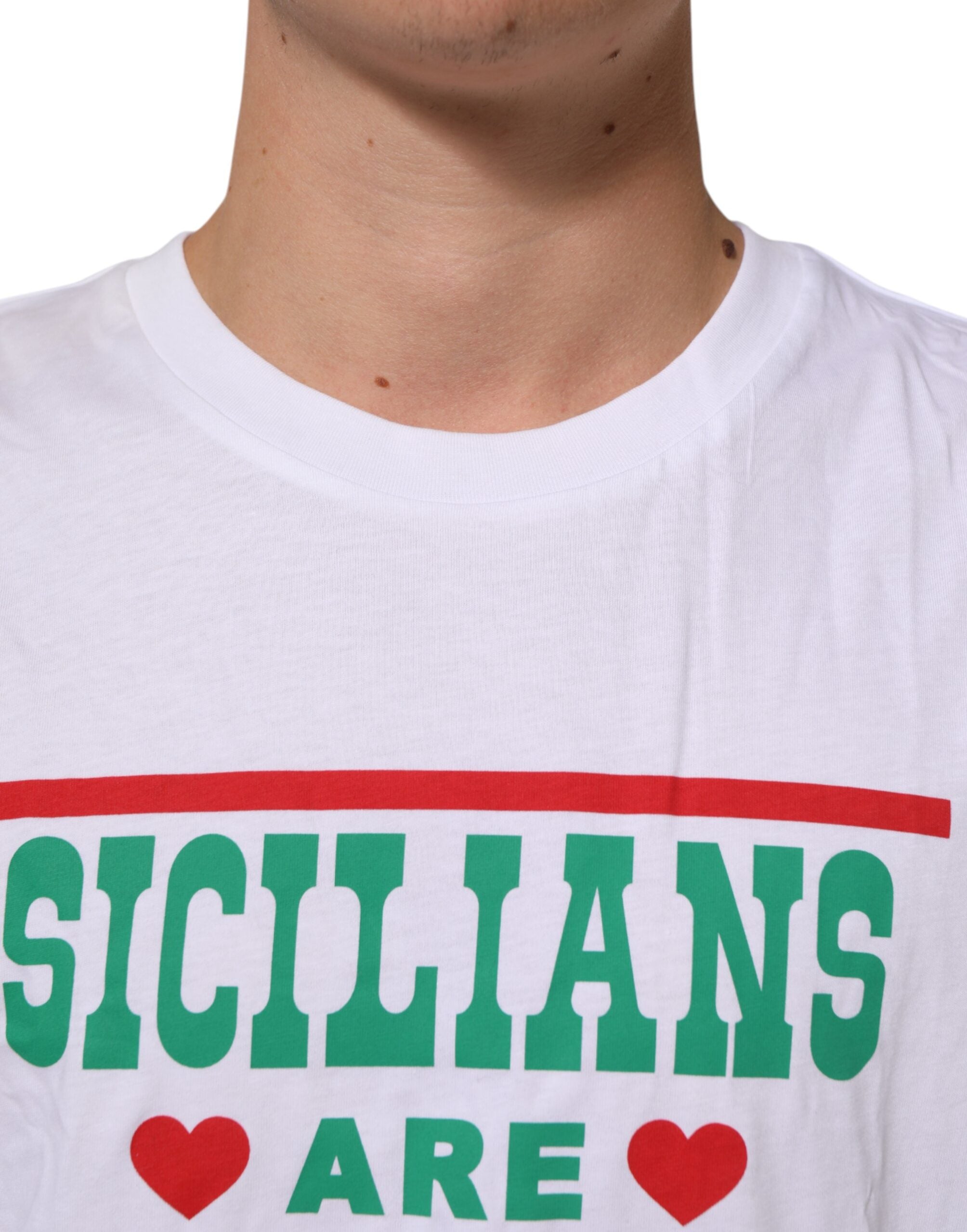 Dolce & Gabbana White Graphic Print Cotton Crew Neck T-shirt