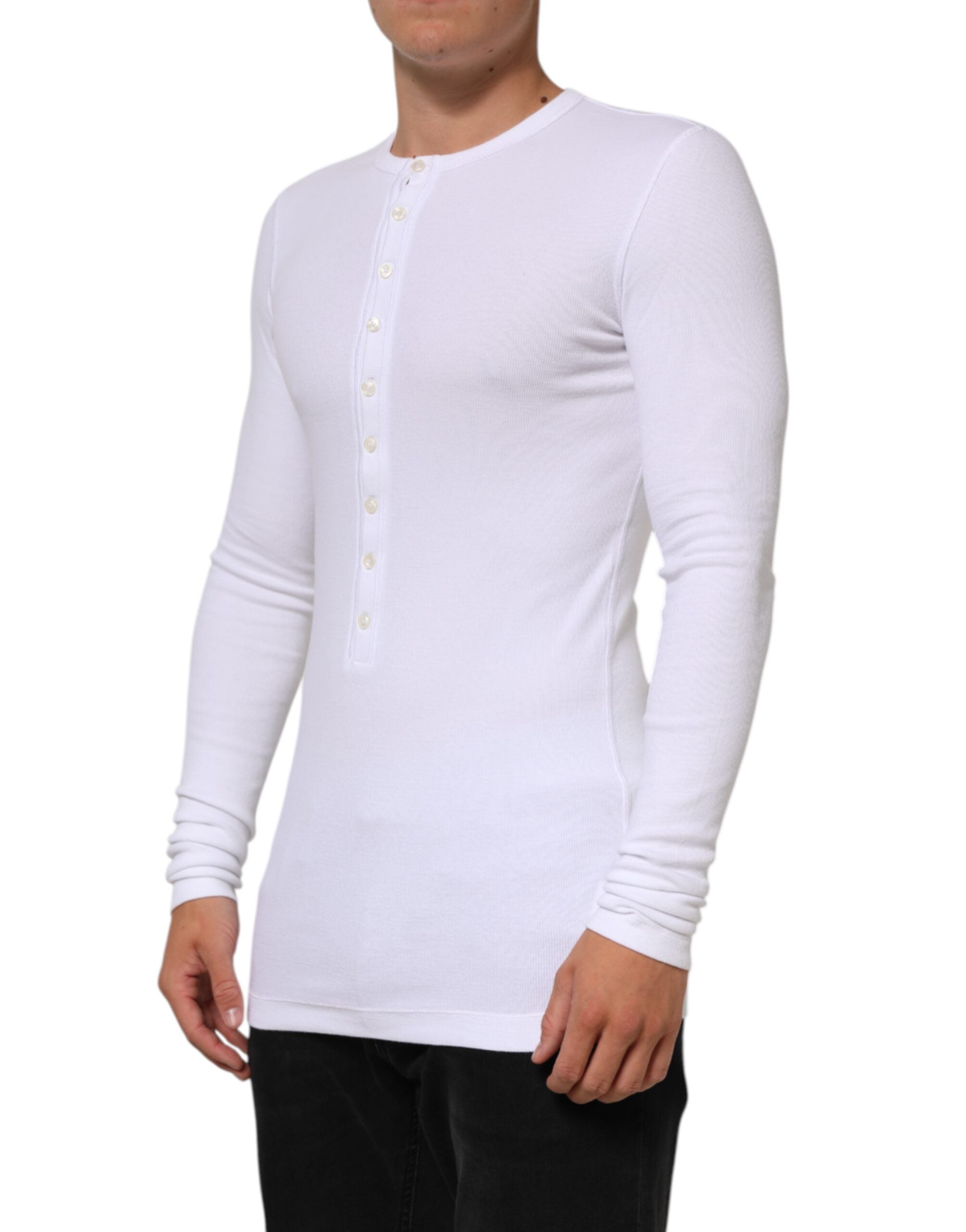 Dolce & Gabbana White Long Sleeves Button Closure T-shirt