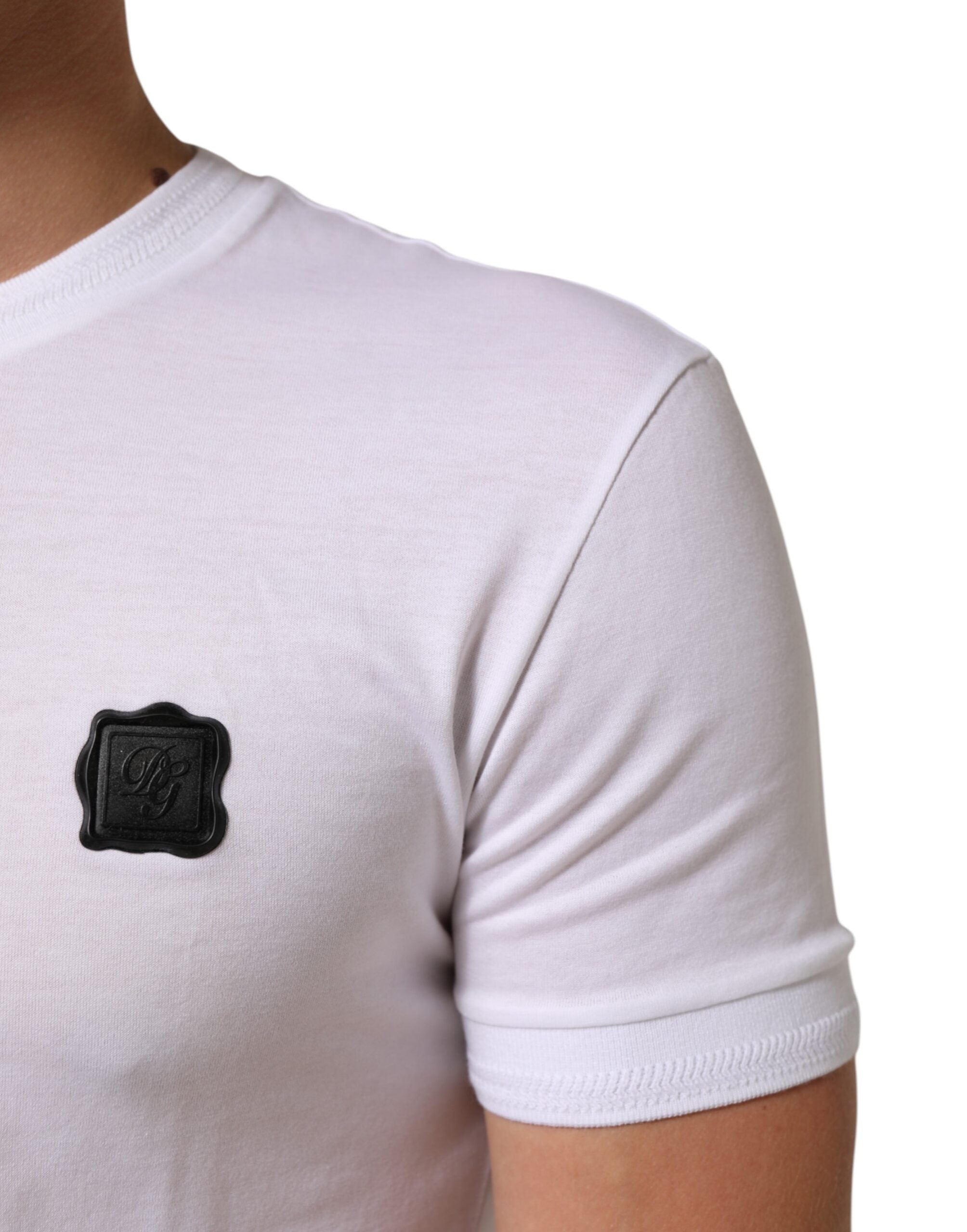 Dolce & Gabbana White Cotton Logo Patch Crew Neck T-shirt