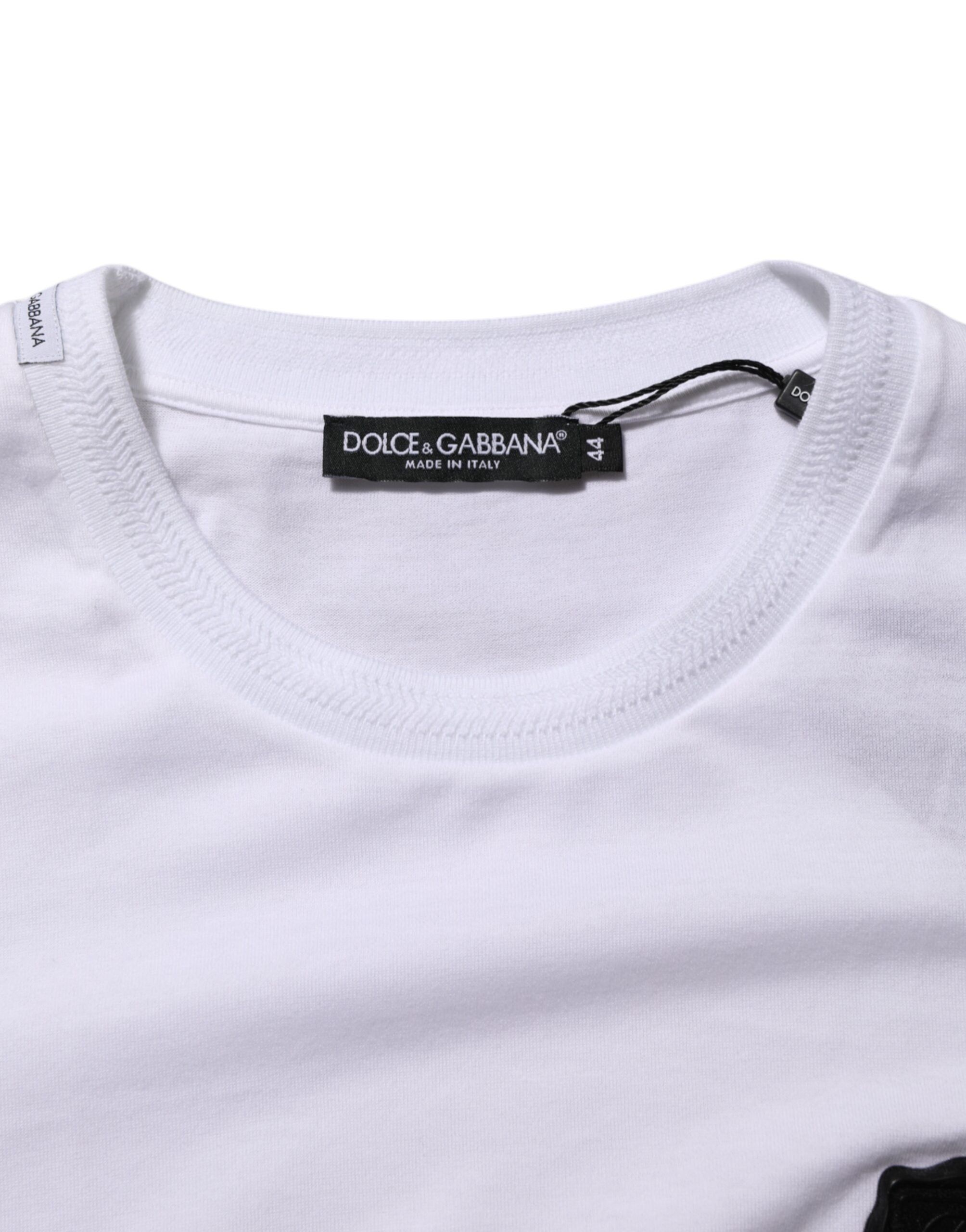 Dolce & Gabbana White Cotton Logo Patch Crew Neck T-shirt