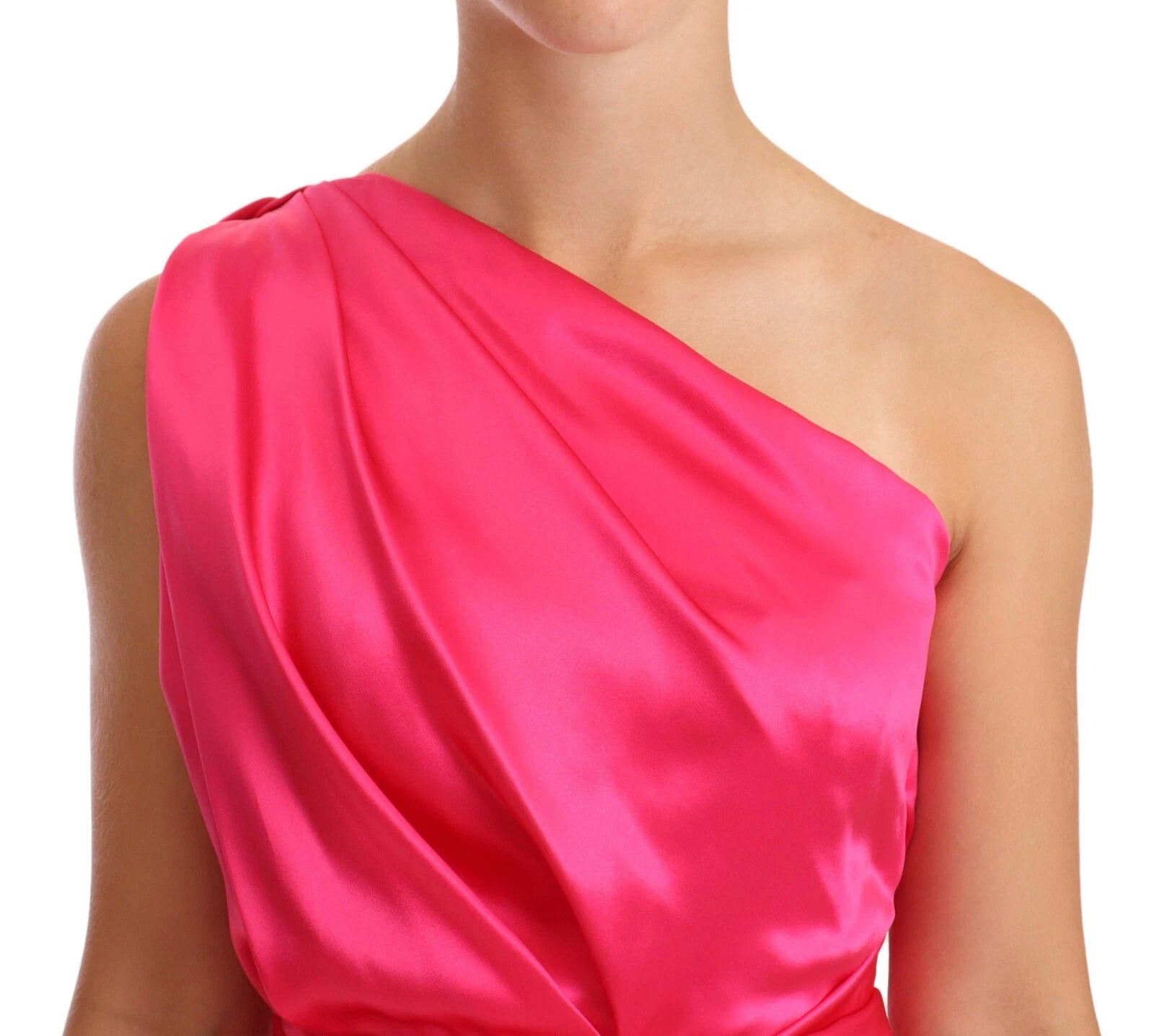 Experience the allure of the Dolce & Gabbana Pink Sheath Silk Bow Open Shoulder Dress, a masterpiece of Italian craftsmanship that embodies luxury and timeless elegance.