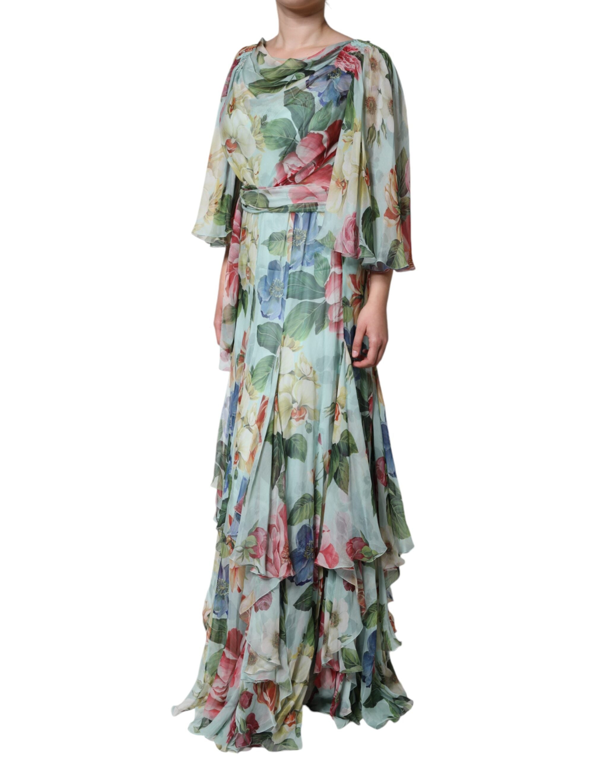 Dolce & Gabbana Blue Floral Print Maxi Dress - Exquisite Silk Elegance