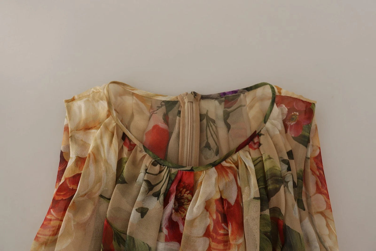 Indulge in the exquisite Dolce & Gabbana Beige Floral Sleeveless A-line Mini Dress, crafted from luxurious silk, embodying timeless sophistication and Italian artistry.