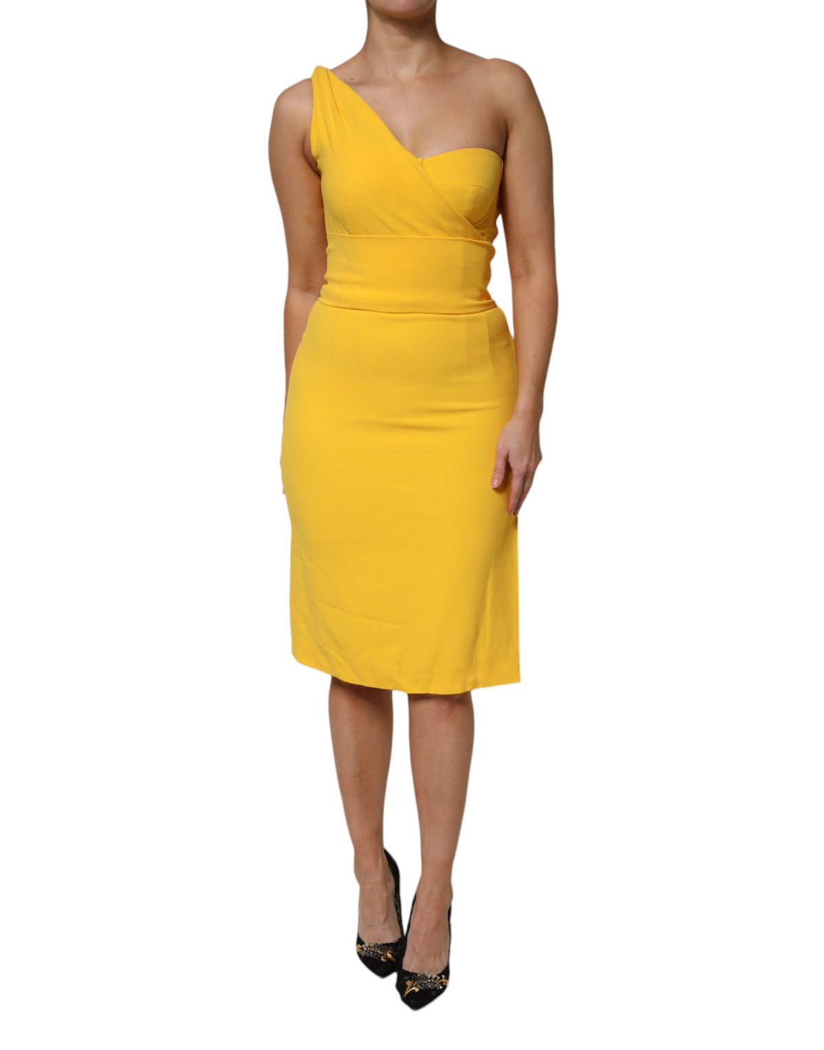 Dolce & Gabbana Yellow One Shoulder Sheath Dress - Timeless Elegance
