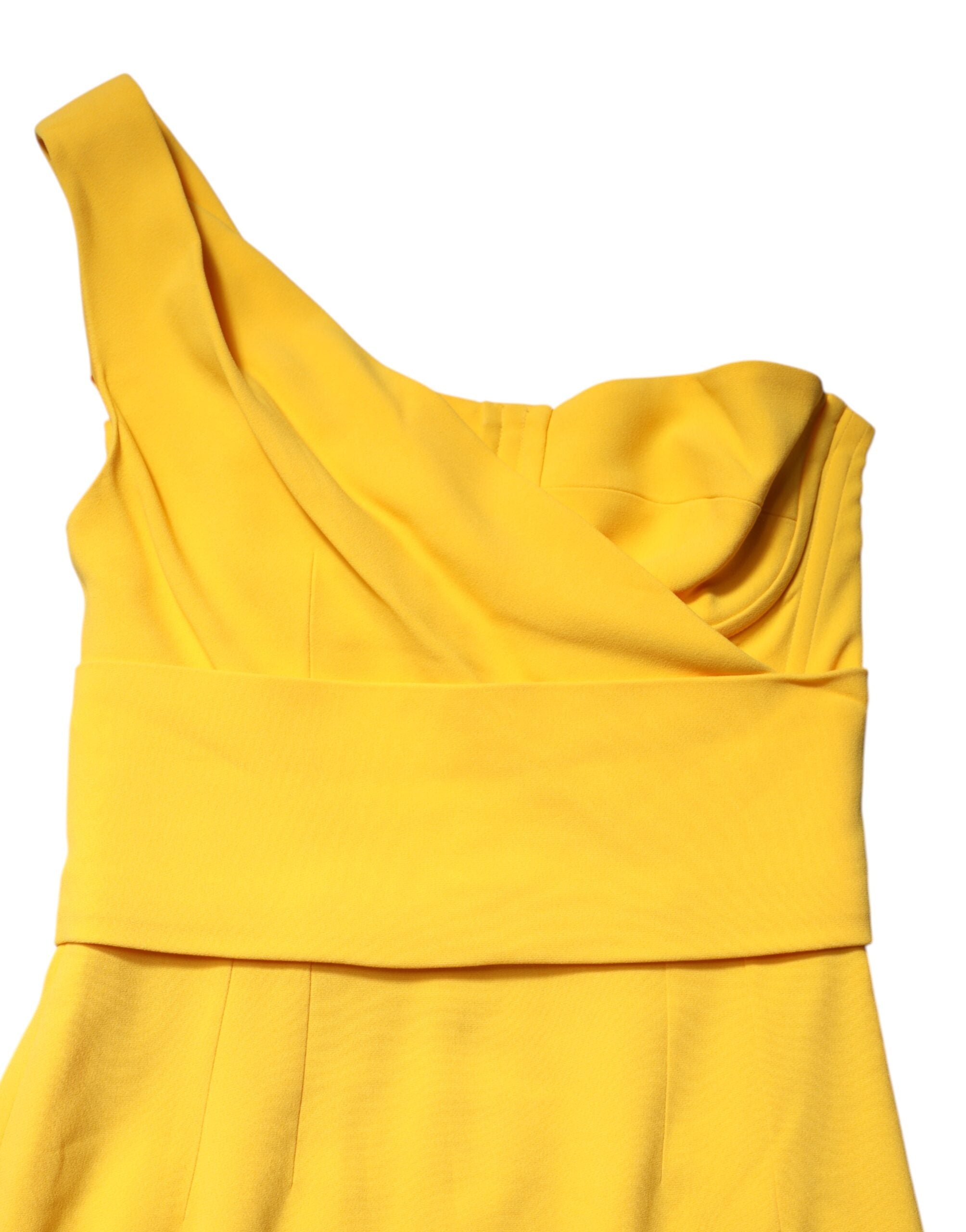 Experience the allure of the Dolce & Gabbana Yellow One Shoulder Side Slit Sheath Dress, a masterpiece of Italian craftsmanship that embodies luxury and elegance for unforgettable moments.