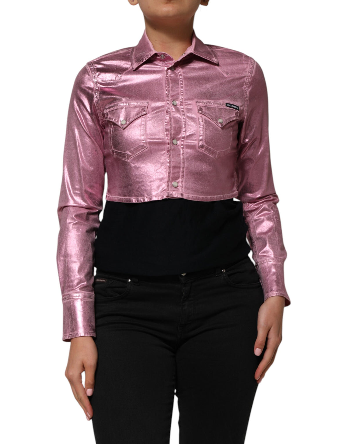 Indulge in the exquisite Dolce & Gabbana Pink Cotton Stretch Collared Cropped Jacket, a timeless piece of Italian craftsmanship that elevates your wardrobe with luxurious elegance.