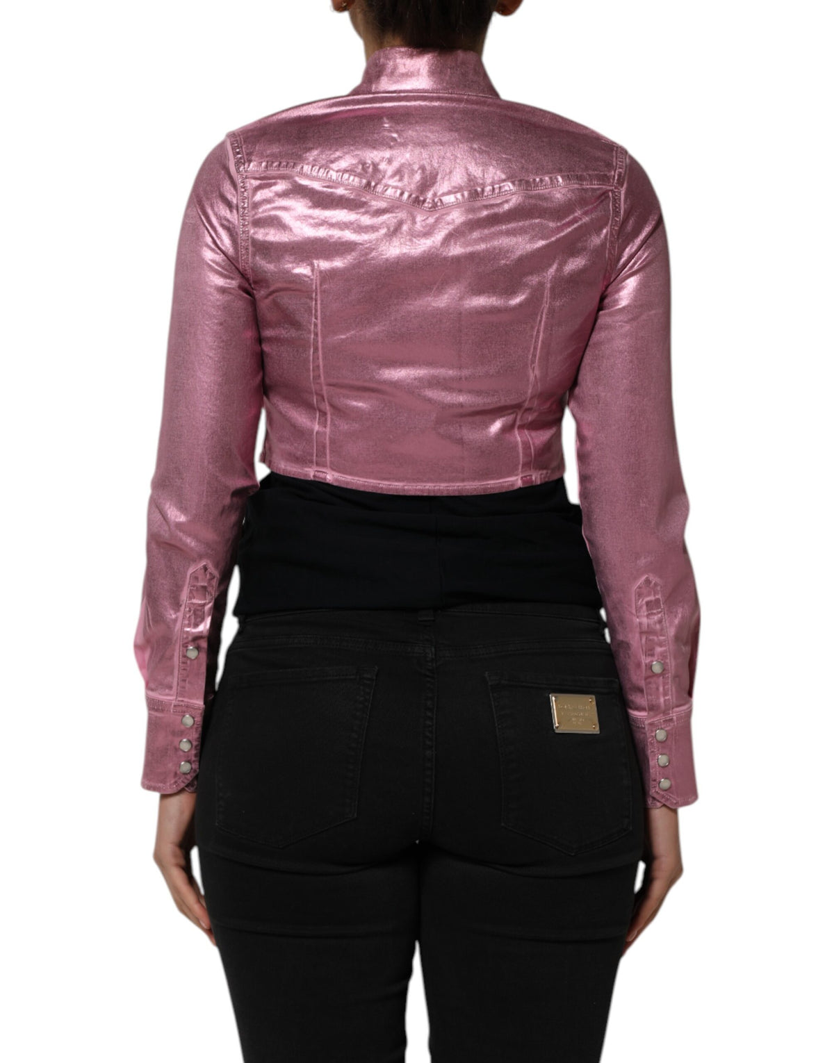 Indulge in the exquisite Dolce & Gabbana Pink Cotton Stretch Collared Cropped Jacket, a testament to Italian craftsmanship that elevates your wardrobe with timeless elegance and allure.