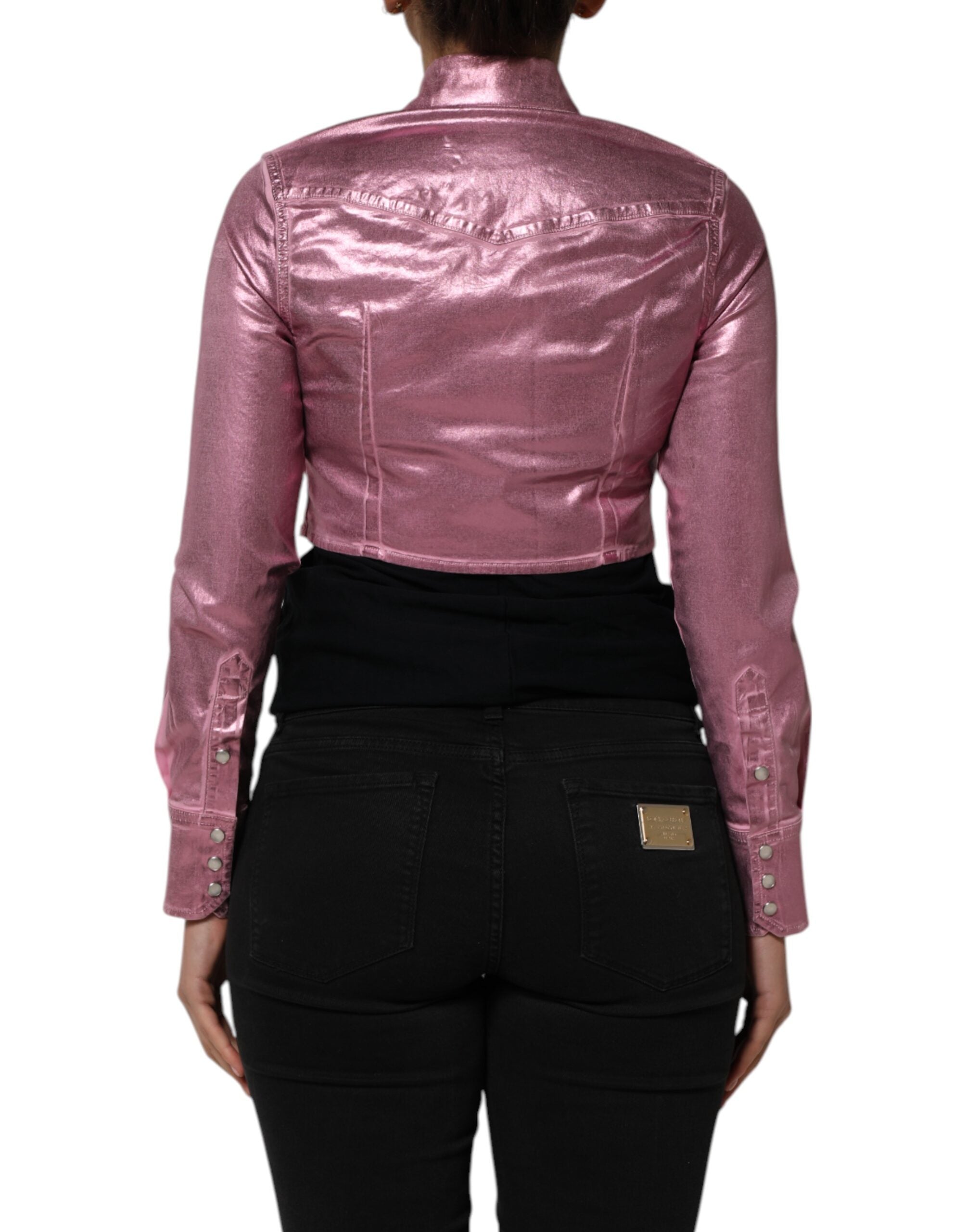 Elevate your wardrobe with the Dolce & Gabbana Pink Cotton Stretch Collared Cropped Jacket, a masterpiece of Italian craftsmanship that embodies timeless elegance and sophistication.