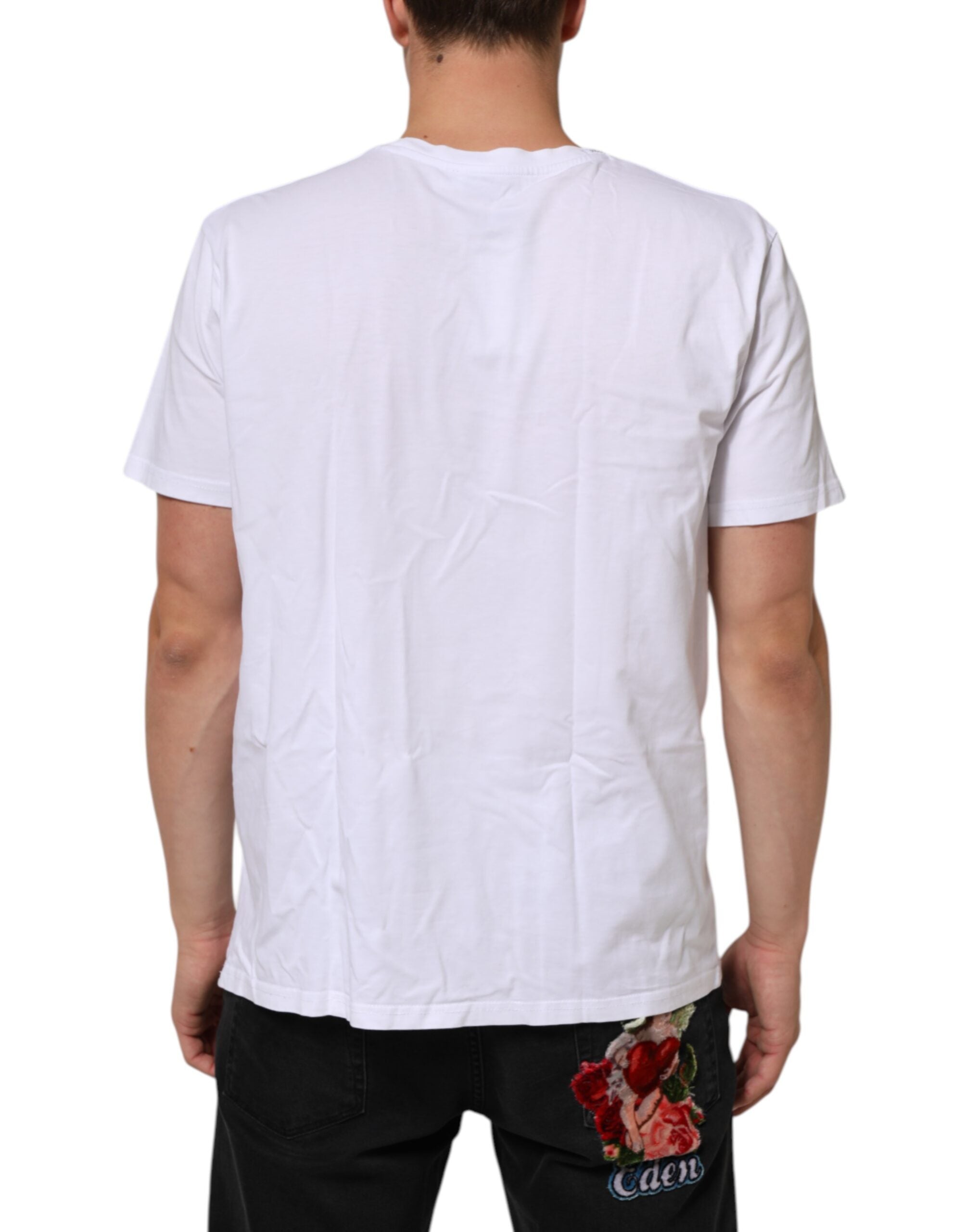 Dolce & Gabbana White Logo Print Cotton Crew Neck T-shirt