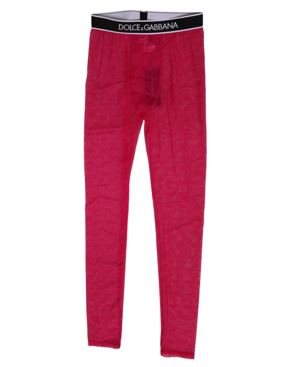 Elevate your wardrobe with Dolce & Gabbana's Fuchsia Nylon Logo Lace Leggings, a luxurious blend of comfort and elegance crafted for the discerning individual.