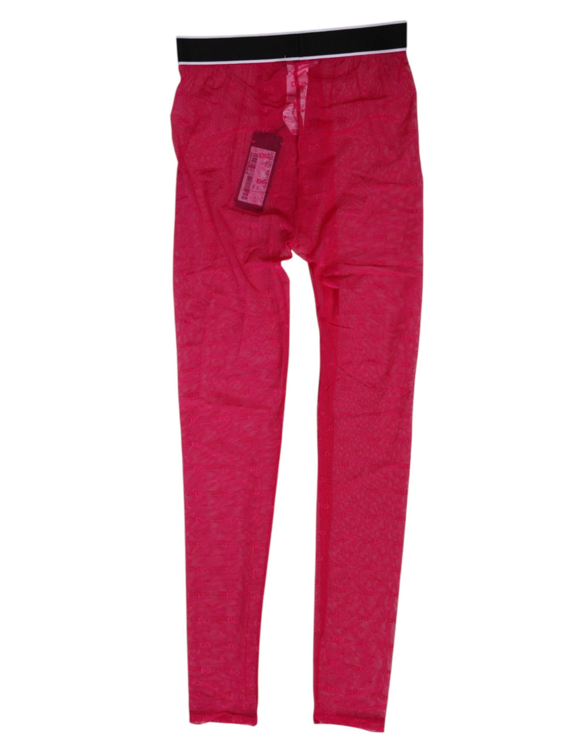 Elevate your wardrobe with Dolce & Gabbana's Fuchsia Nylon Logo Lace Leggings, a luxurious blend of comfort and sophistication, crafted for the discerning individual.