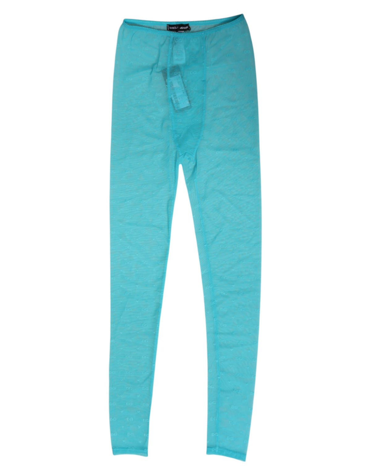 Elevate your intimate apparel with Dolce & Gabbana Light Blue Nylon Logo Lace Leggings, crafted from luxurious materials for a body-hugging silhouette that embodies sensual elegance.