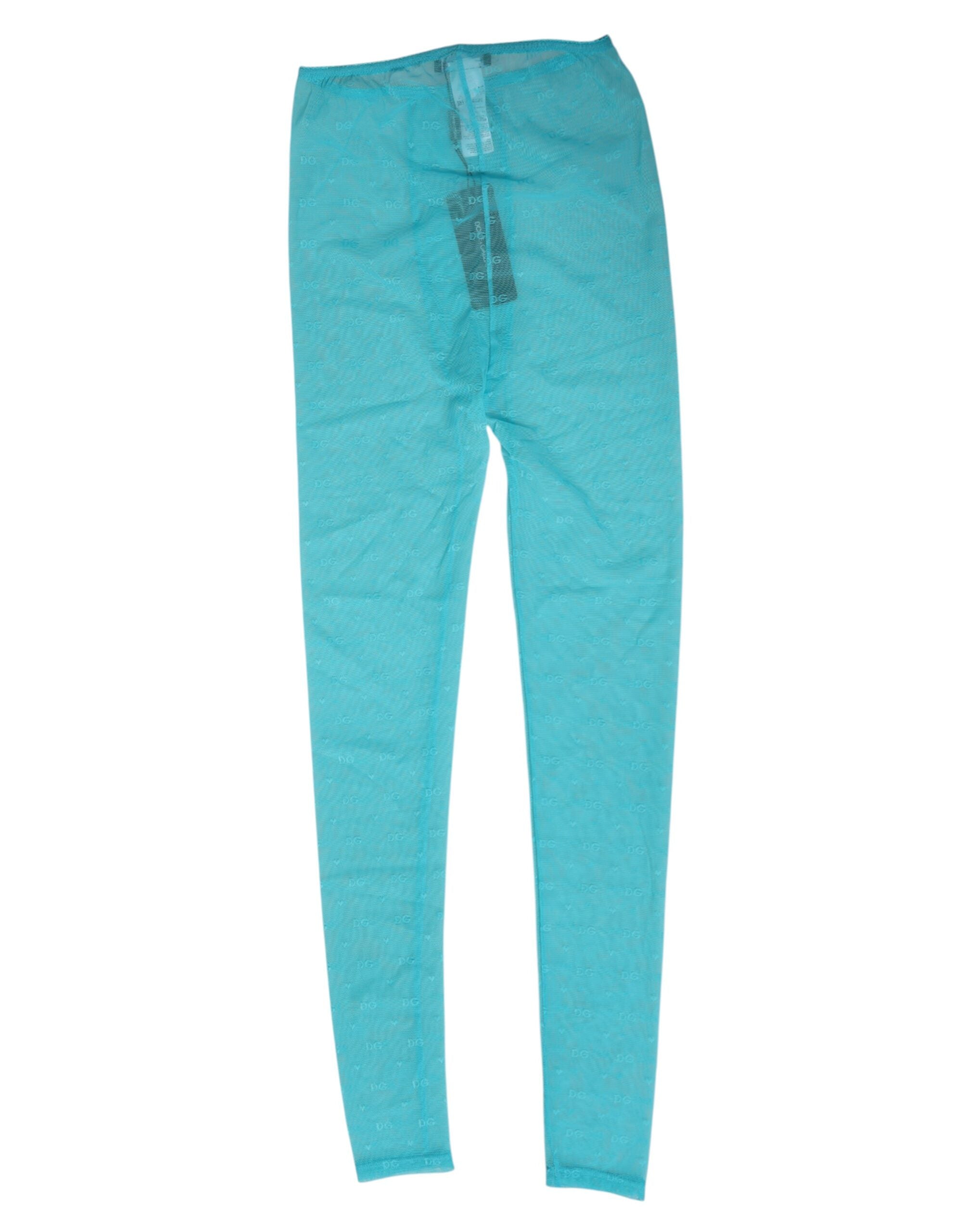 Elevate your wardrobe with Dolce & Gabbana Light Blue Nylon Logo Lace Leggings, a blend of exquisite craftsmanship and sensual elegance, perfect for the modern connoisseur.