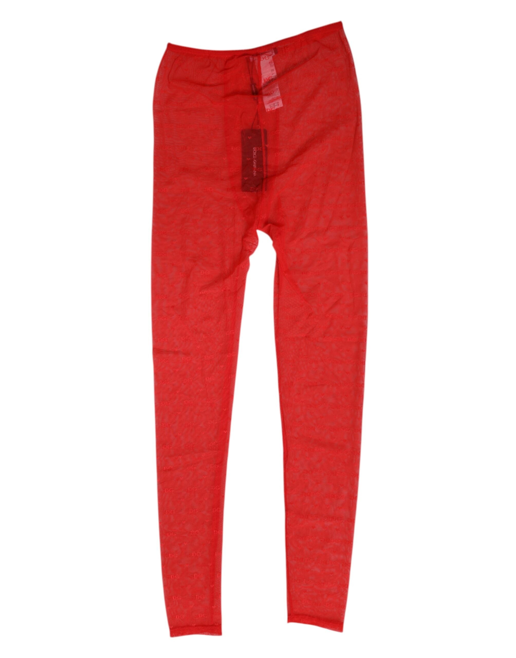 Elevate your wardrobe with Dolce & Gabbana's Red Nylon Logo Lace Leggings, crafted in Italy from a luxurious blend for an exquisite fit that embodies confidence and allure.