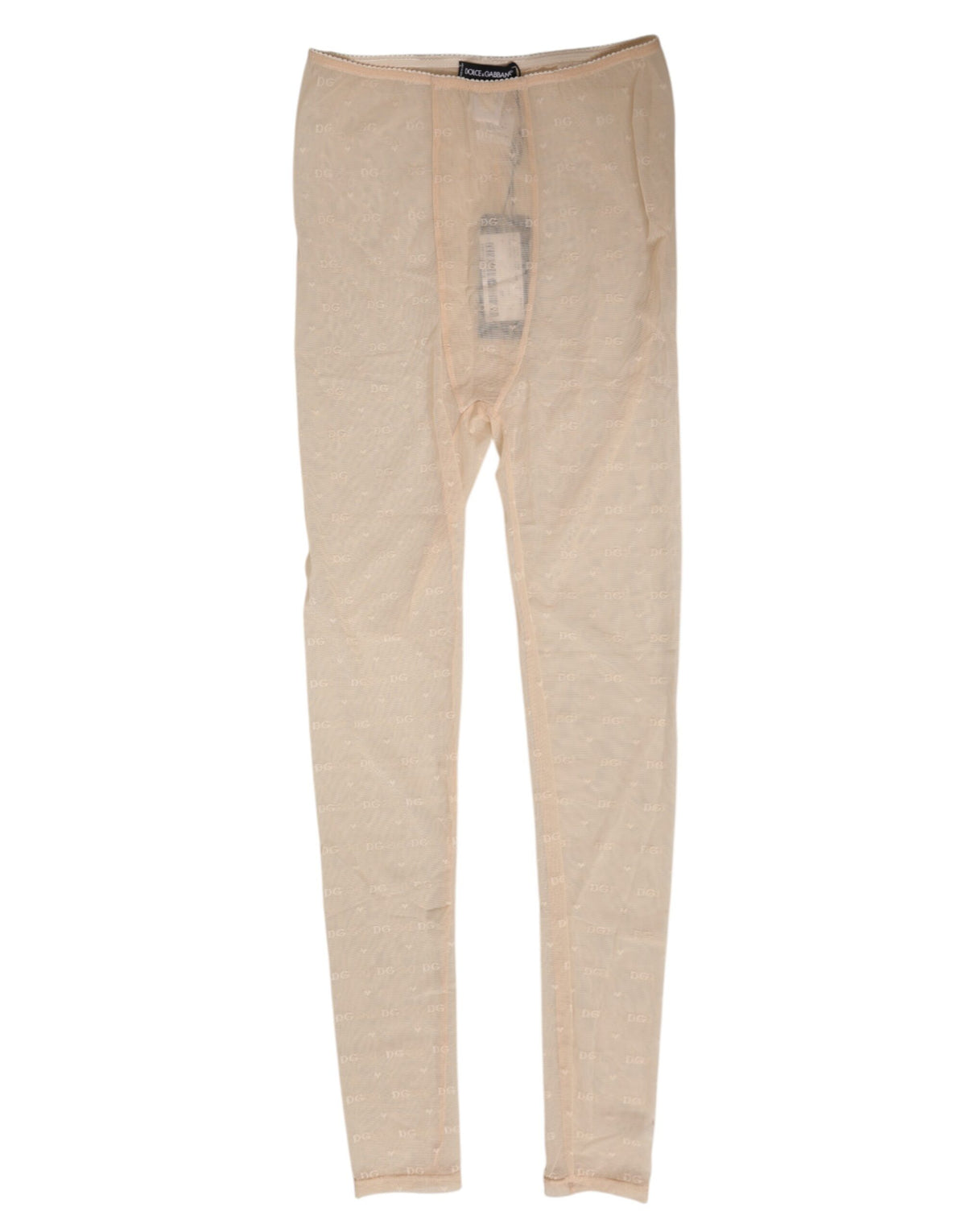Indulge in the exquisite Dolce & Gabbana Beige Nylon Stretch Logo Lace Leggings, where luxurious craftsmanship meets sensual elegance, perfect for the discerning individual.