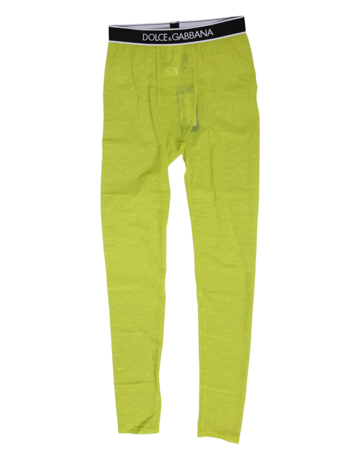 Indulge in the exquisite Dolce & Gabbana Neon Green Nylon Logo Lace Leggings, where luxurious craftsmanship meets sensual allure, perfect for the discerning individual.