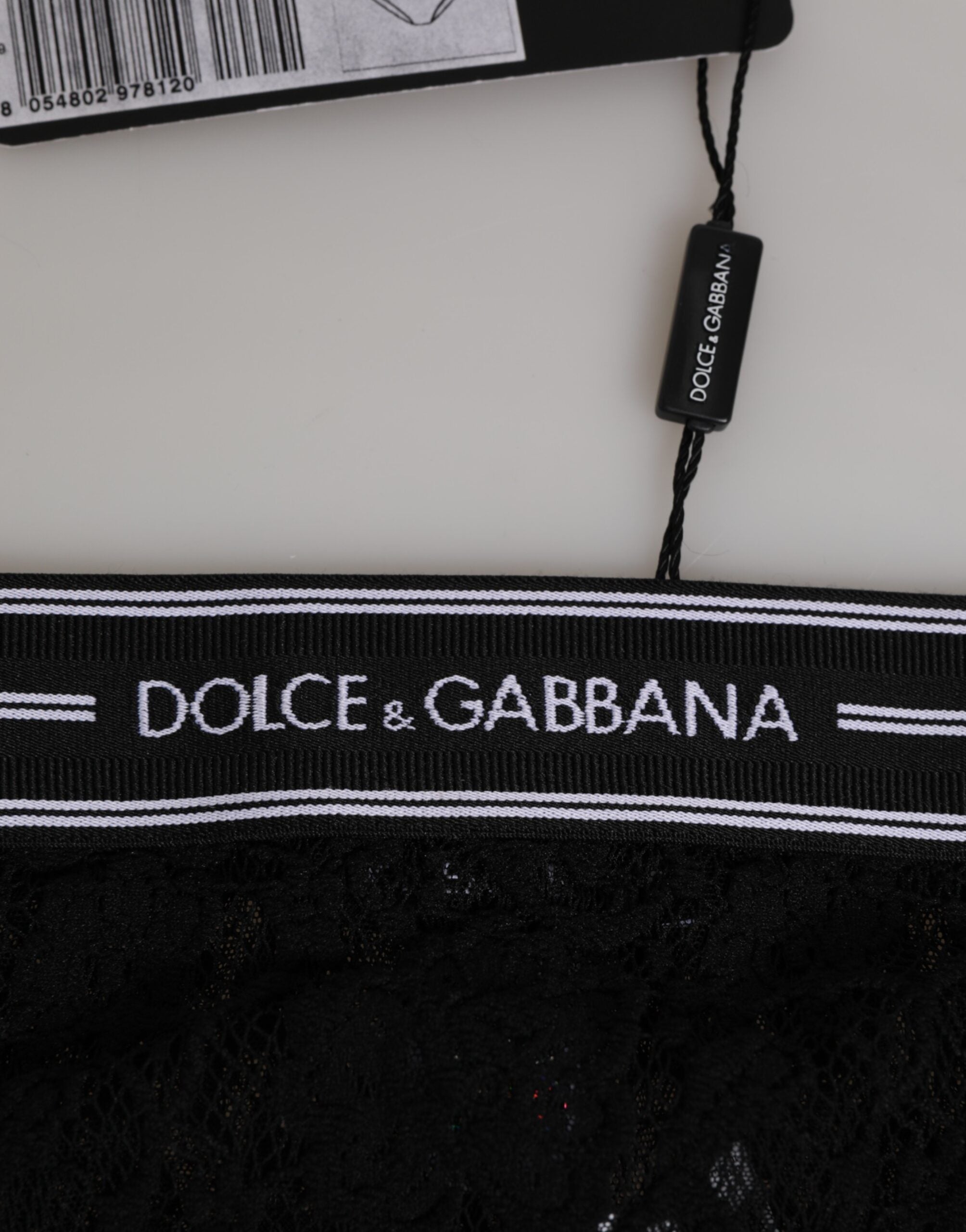 Dolce & Gabbana Black Lace Slip Brief Logo Waistband Underwear