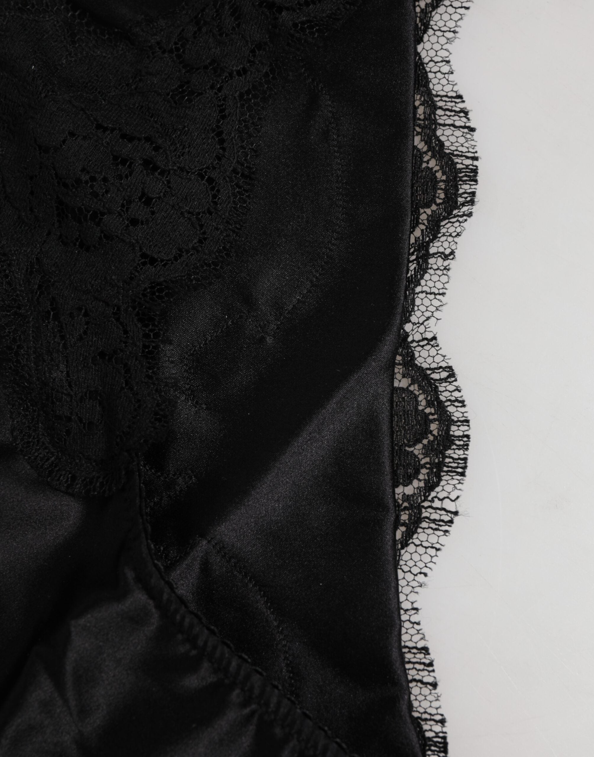 Dolce & Gabbana Black Silk Satin Floral Lace Panty Brief Underwear