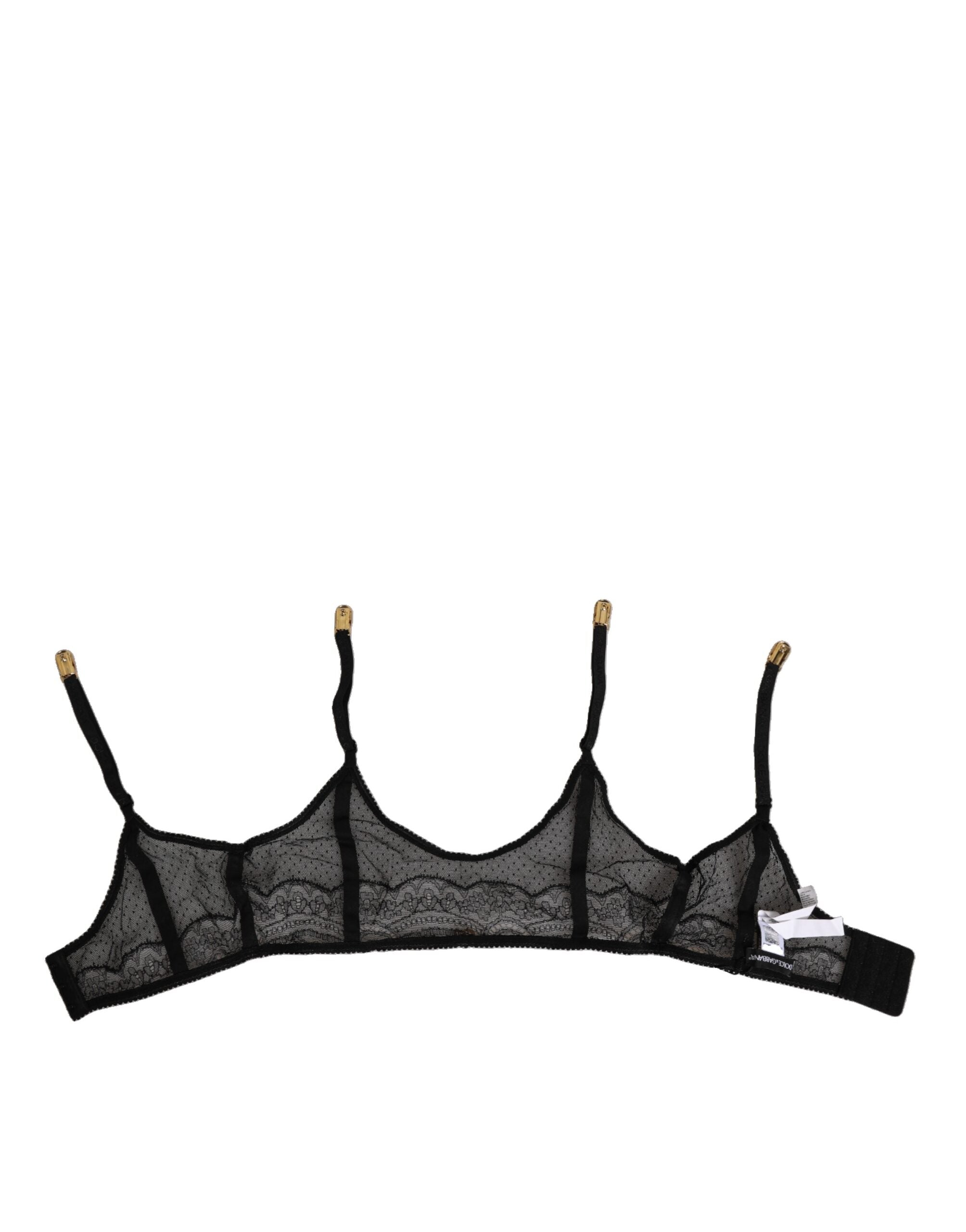 Dolce & Gabbana Black Floral Lace Nylon Strap Garter Underwear
