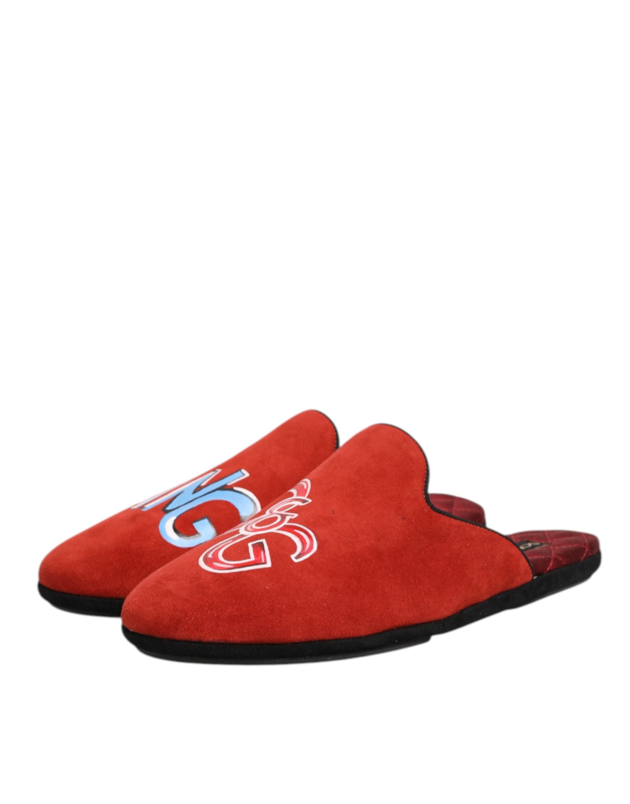 Dolce & Gabbana Red Suede DG King Men House Slippers Shoes