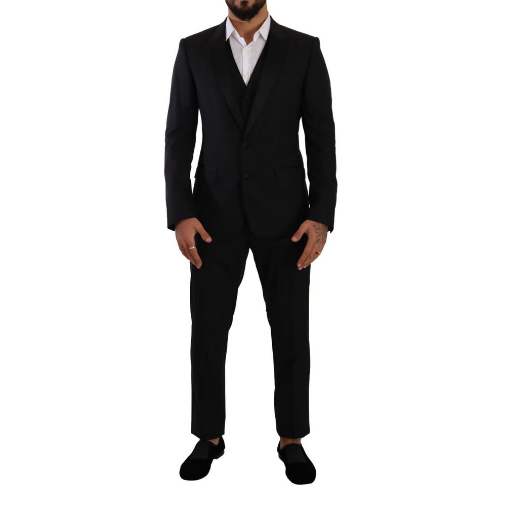 Dolce & Gabbana Black Wool Three-Piece Suit for Timeless Elegance