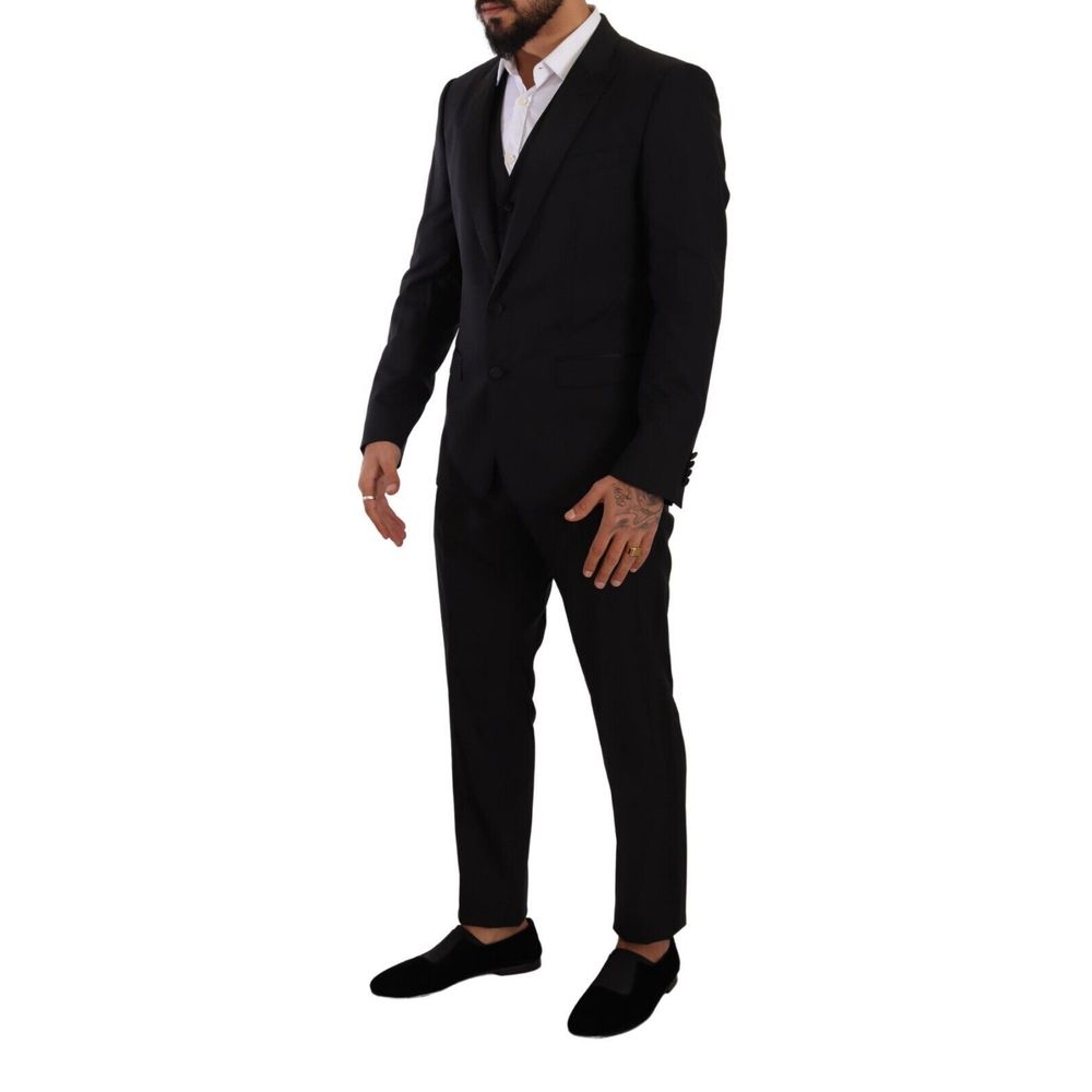 Dolce & Gabbana Black Wool Three-Piece Suit for Timeless Elegance