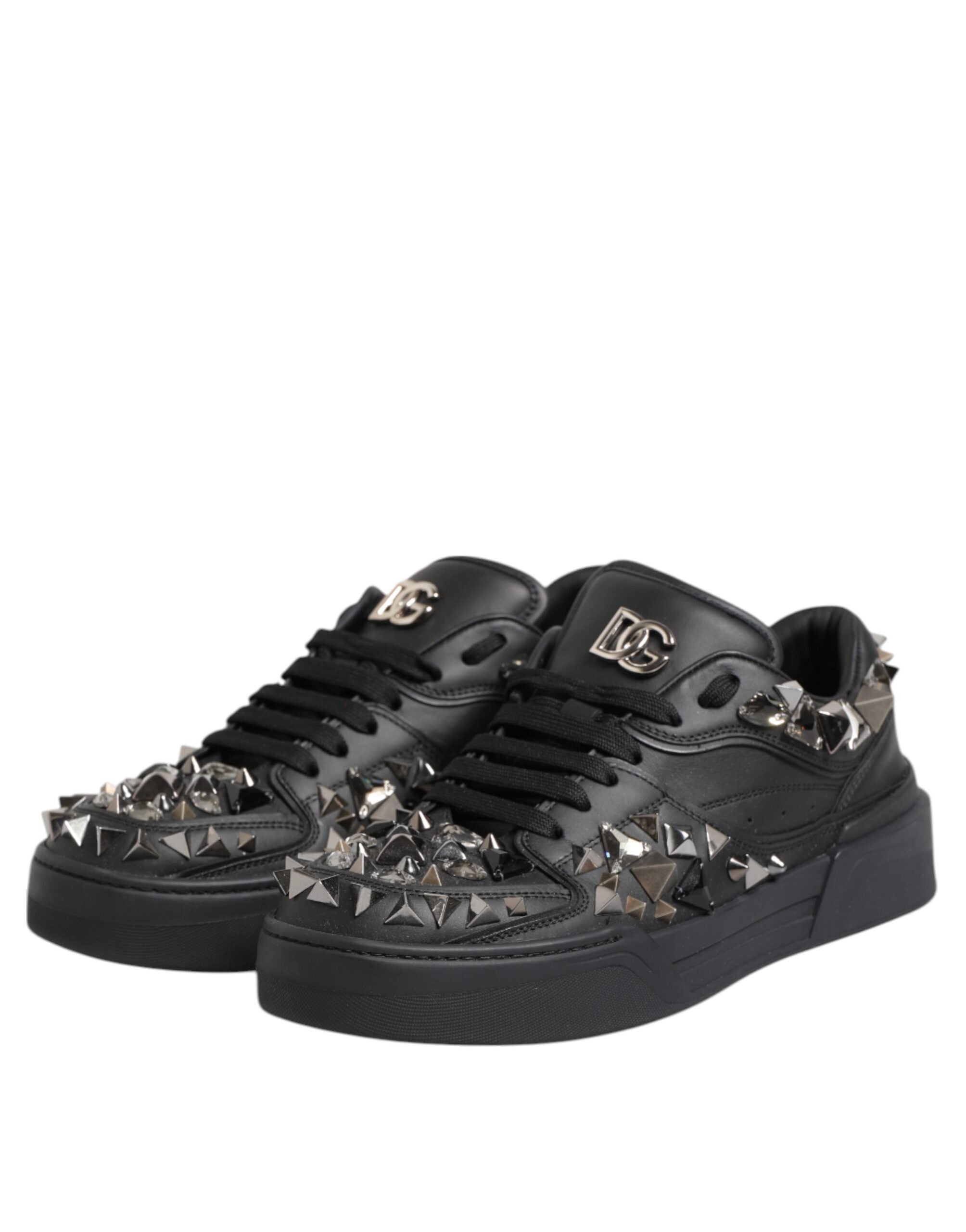 Dolce & Gabbana Black Portofino Studded Men Sneakers Shoes