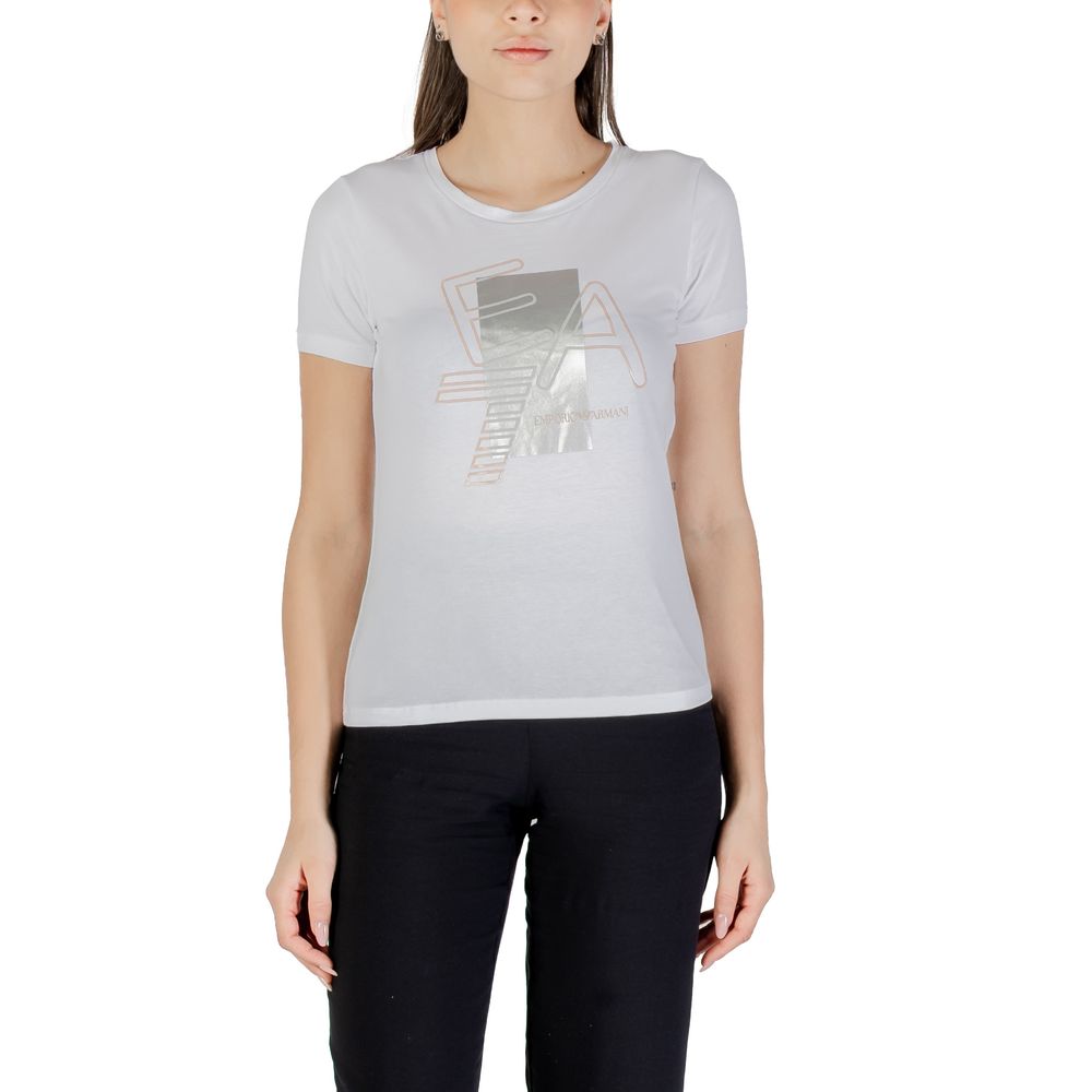 Indulge in the exquisite EA7 Emporio Armani White Cotton T-Shirt, crafted from a luxurious blend for a perfect fit, embodying modern elegance and timeless sophistication.