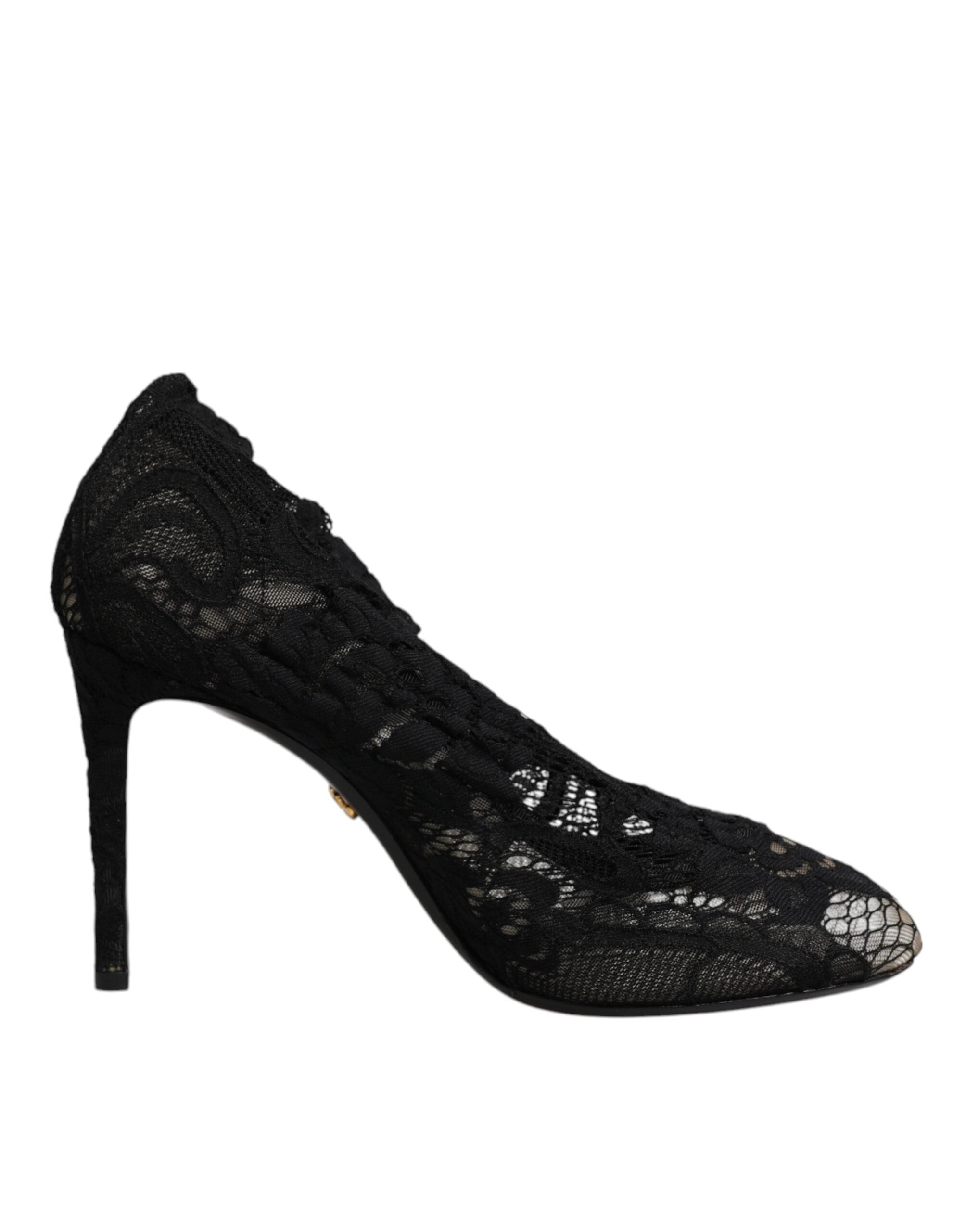 Step into a realm of elegance with Dolce & Gabbana's Black Lace Stretch Heels, where exquisite craftsmanship meets sensual allure, perfect for the discerning connoisseur.