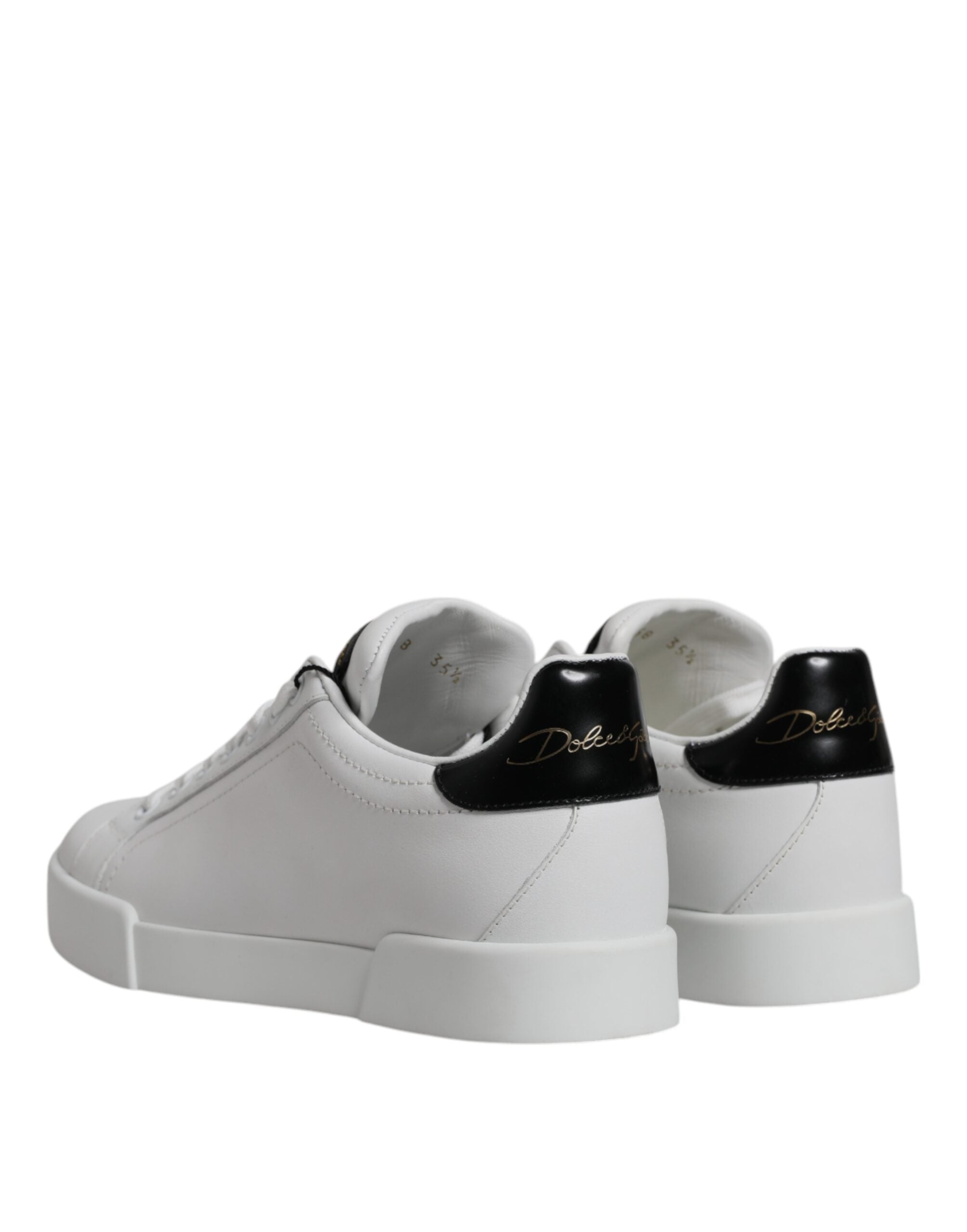 Dolce & Gabbana White Black Leather Low Top Sneakers Shoes