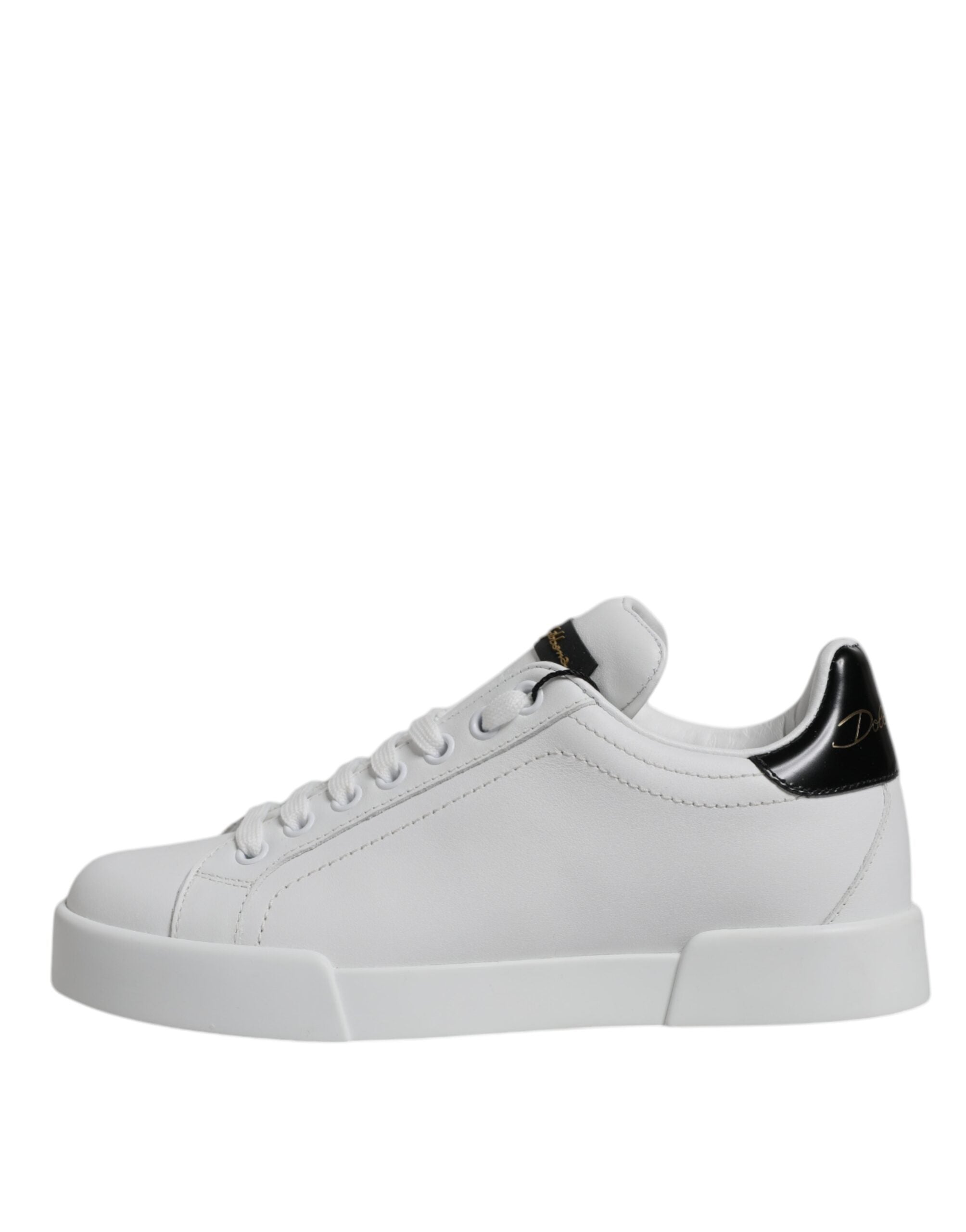 Dolce & Gabbana White Black Leather Low Top Sneakers Shoes