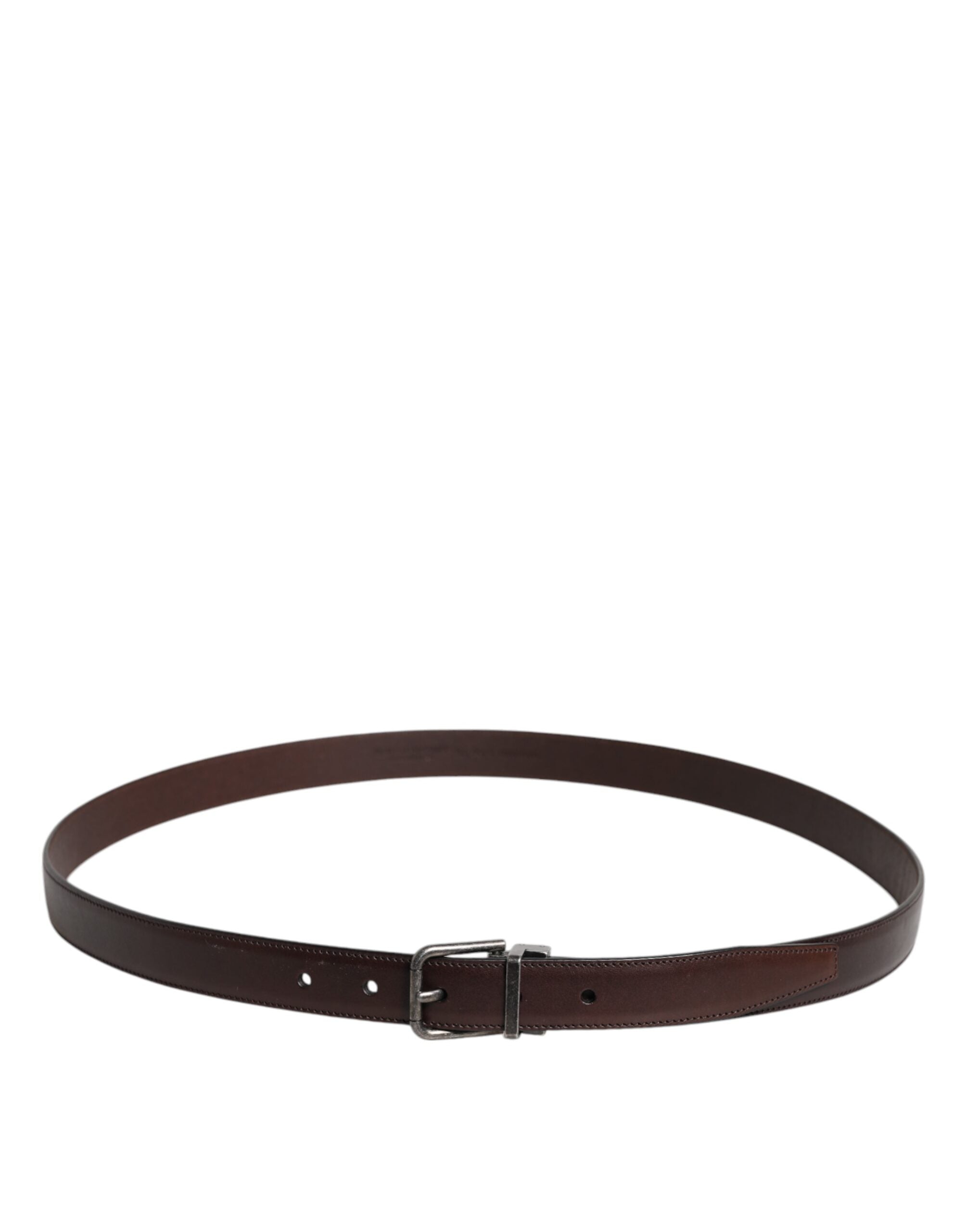 Dolce & Gabbana Dark Brown Leather Antique Silver Buckle Belt