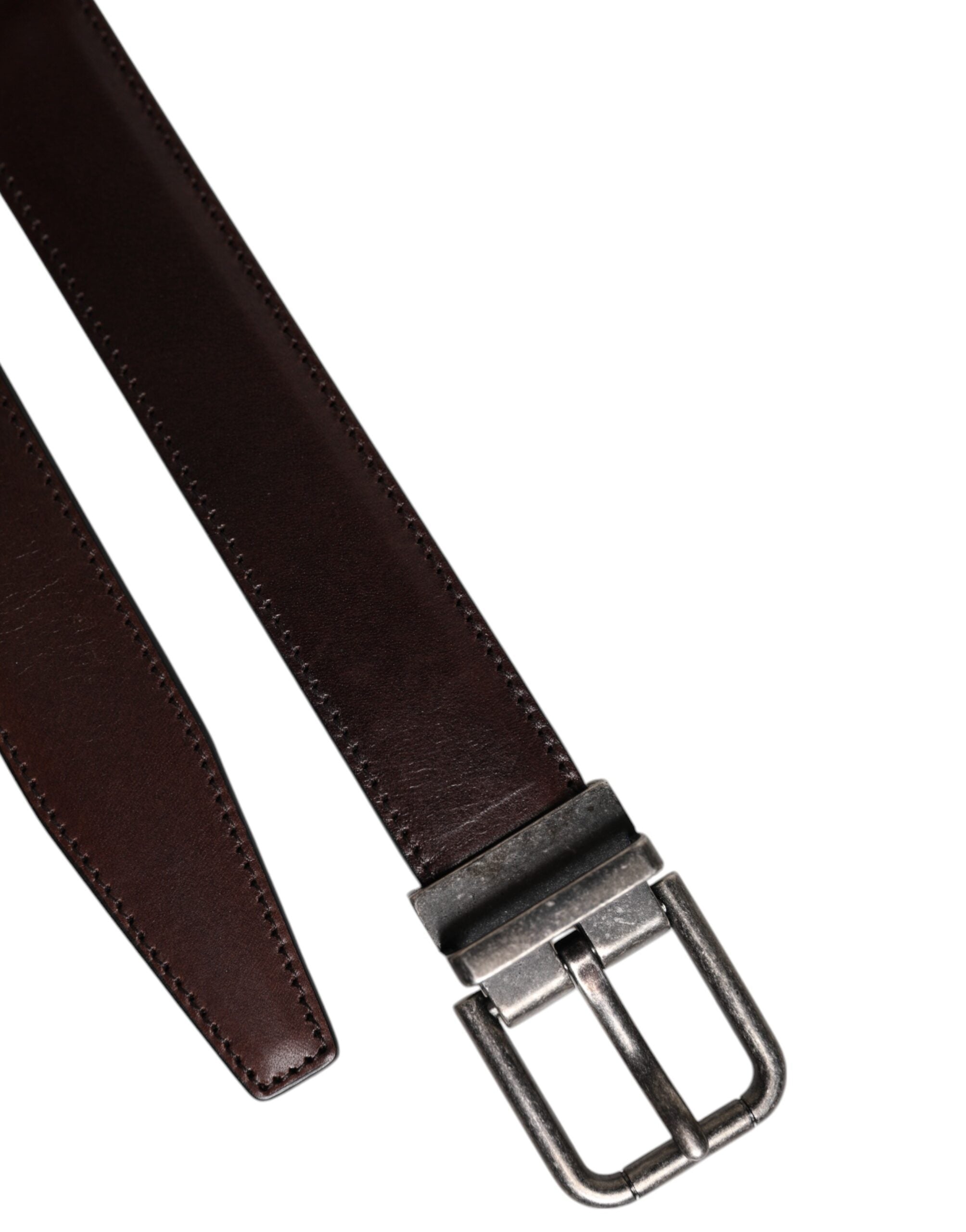 Dolce & Gabbana Dark Brown Leather Antique Silver Buckle Belt