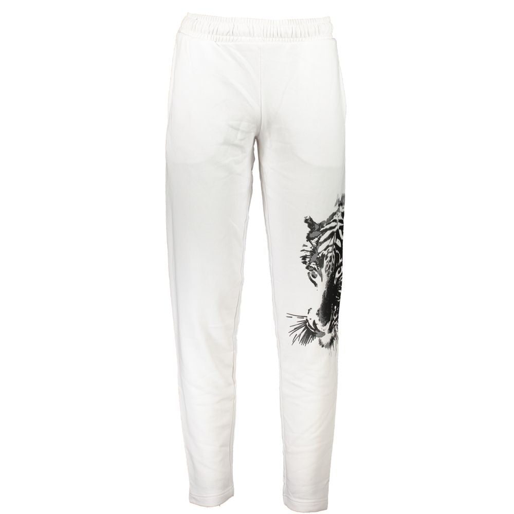 Elevate your wardrobe with Cavalli Class Bianco Cotton Men's Track Pant, where luxurious craftsmanship meets tailored elegance for the discerning individual.