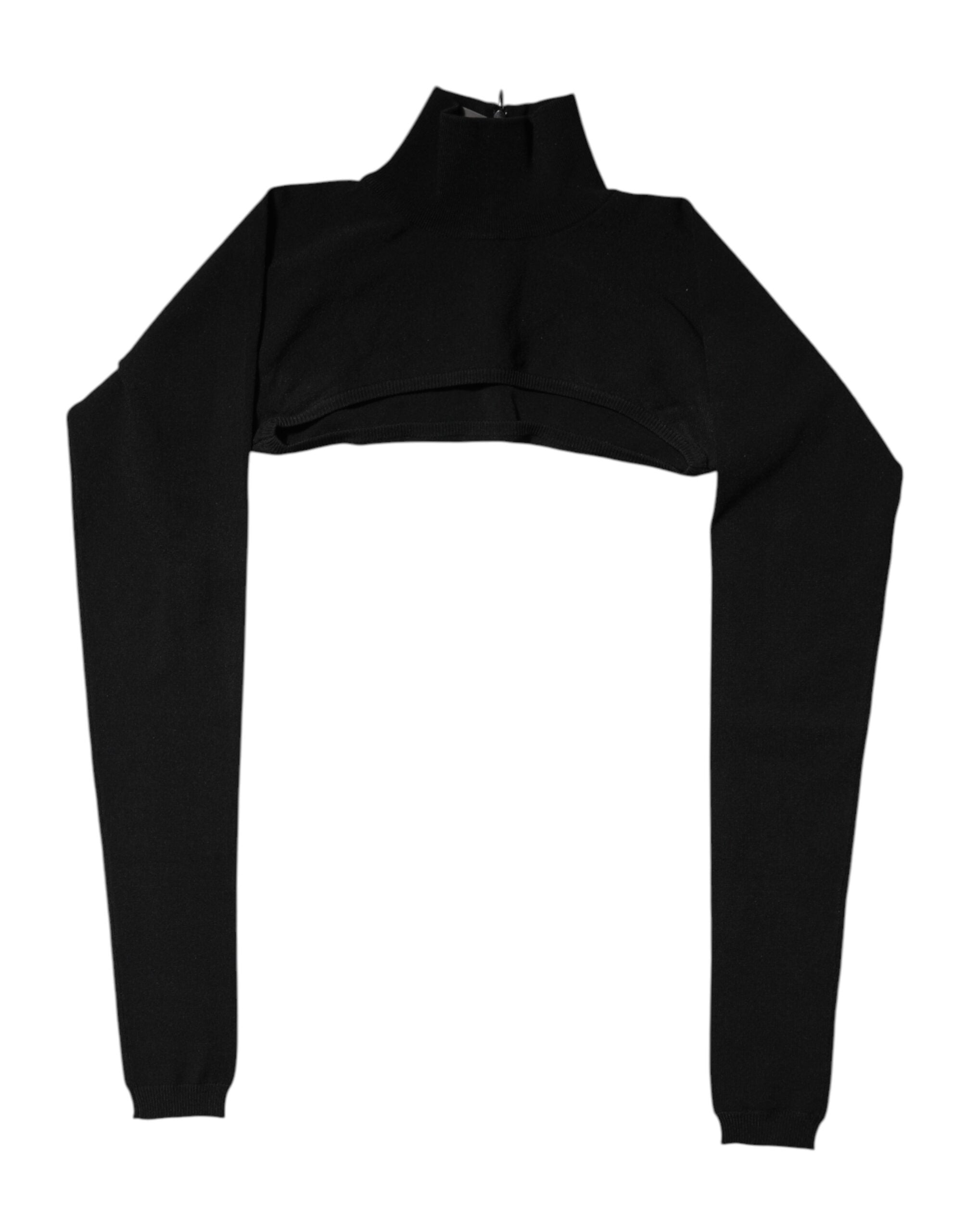 Dolce & Gabbana Black Viscose Turtle Neck Crop Pullover Top