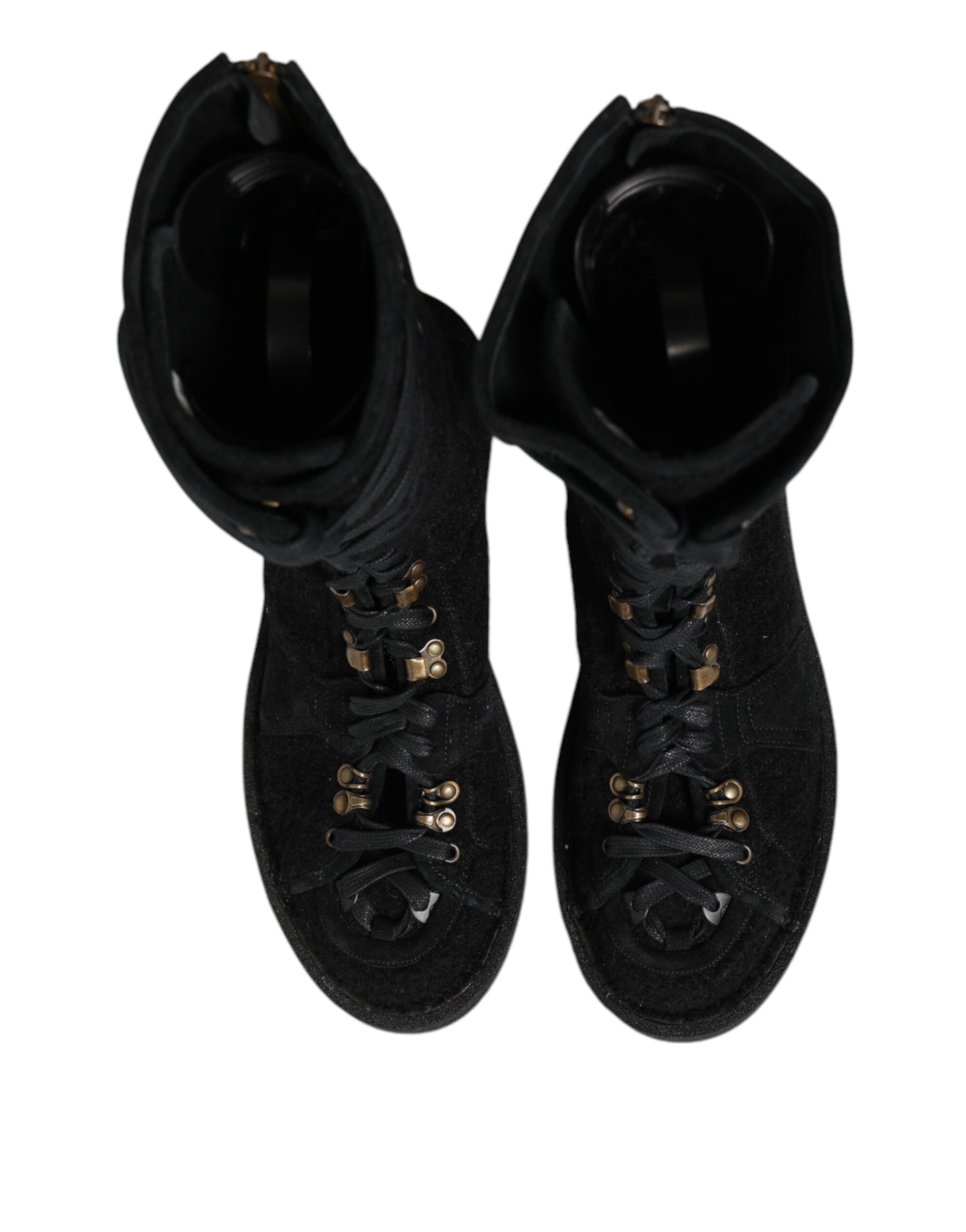 Indulge in the exquisite craftsmanship of Dolce & Gabbana's Black Alpaca Wool Suede Mid Calf Boots, where luxury and comfort unite for the discerning individual.