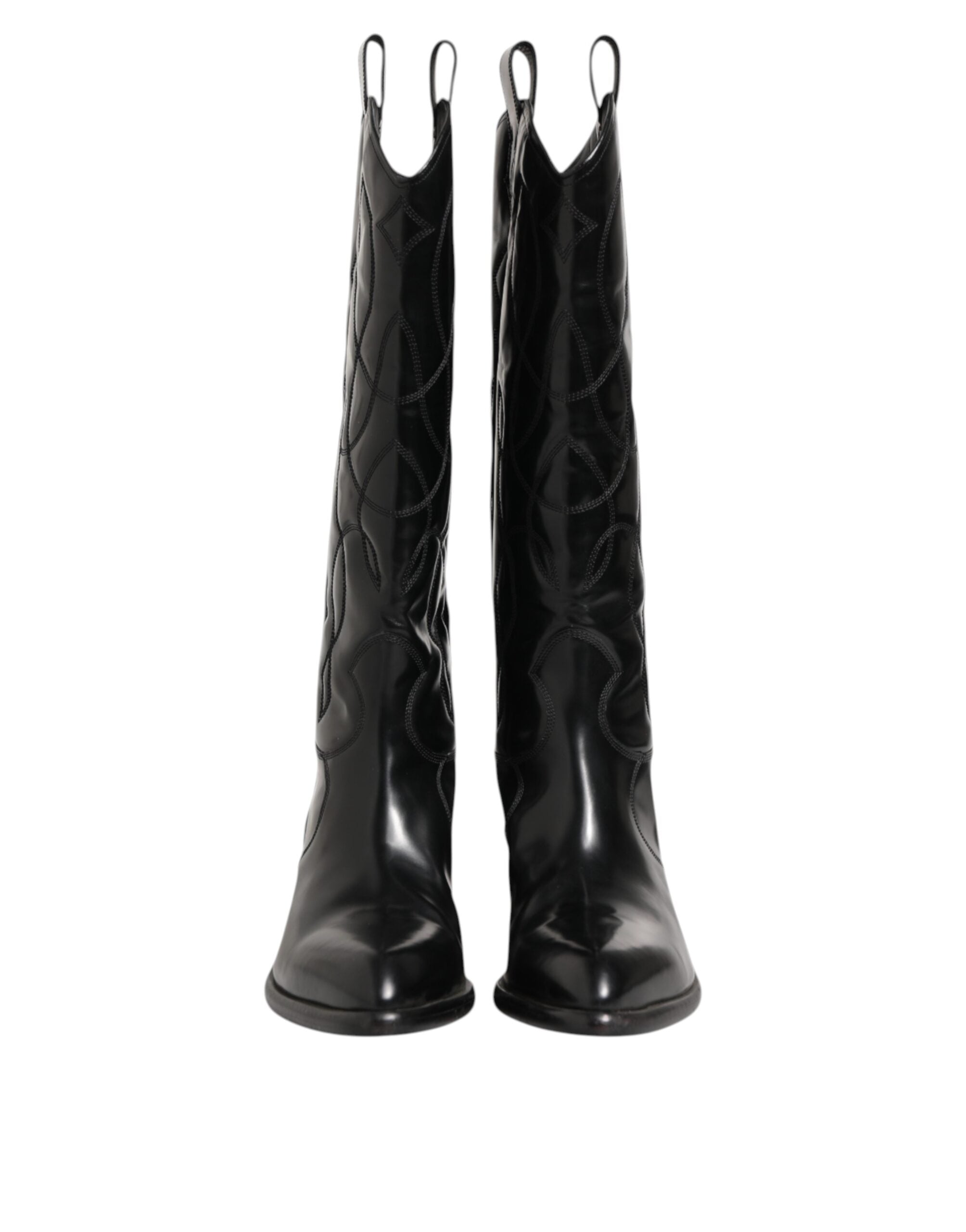 Dolce & Gabbana Black Leather Over The Calf Biker Boots Shoes