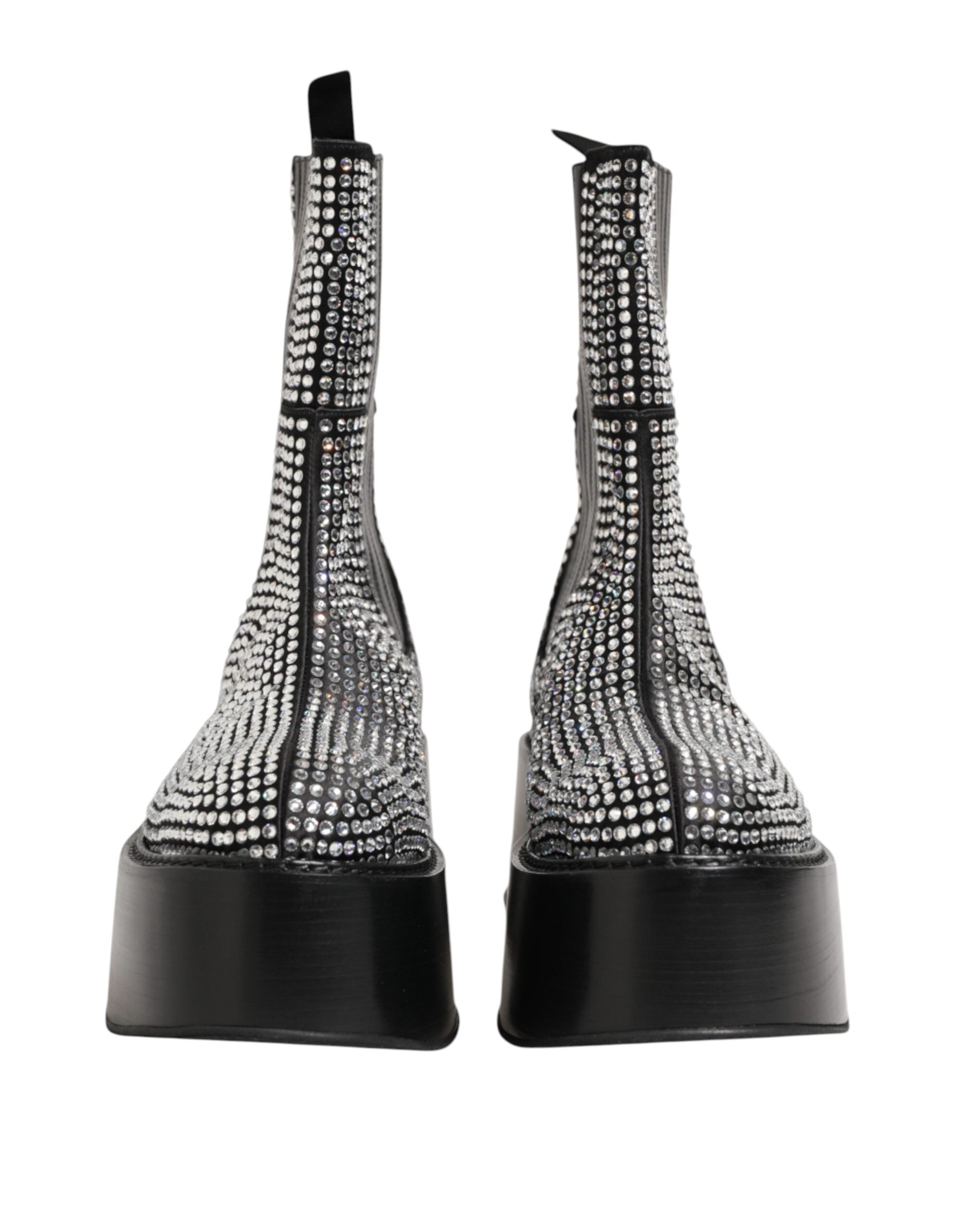 Experience the allure of Dolce & Gabbana's Black Crystal Strass Mid Calf Short Boots, where exquisite craftsmanship meets timeless elegance for unparalleled sophistication.