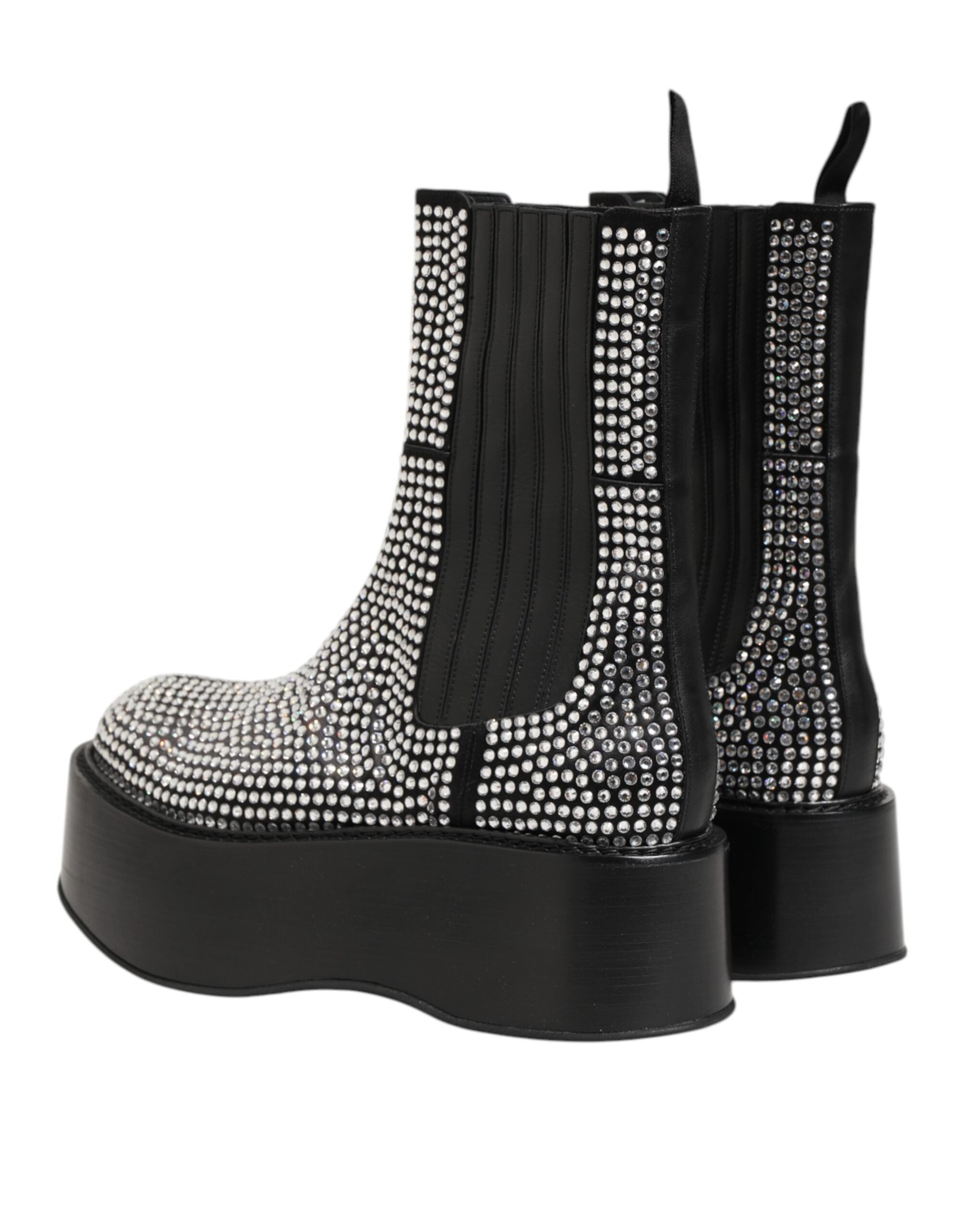 Step into opulence with Dolce & Gabbana's Black Crystal Strass Mid Calf Short Boots, where exquisite craftsmanship meets timeless elegance for every occasion.