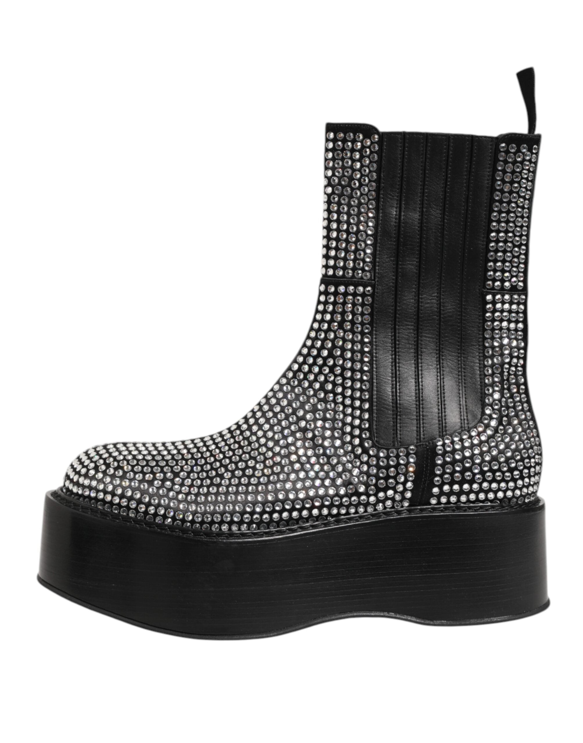 Elevate your style with Dolce & Gabbana's Black Crystal Strass Mid Calf Short Boots, where exquisite craftsmanship meets timeless elegance for every occasion.
