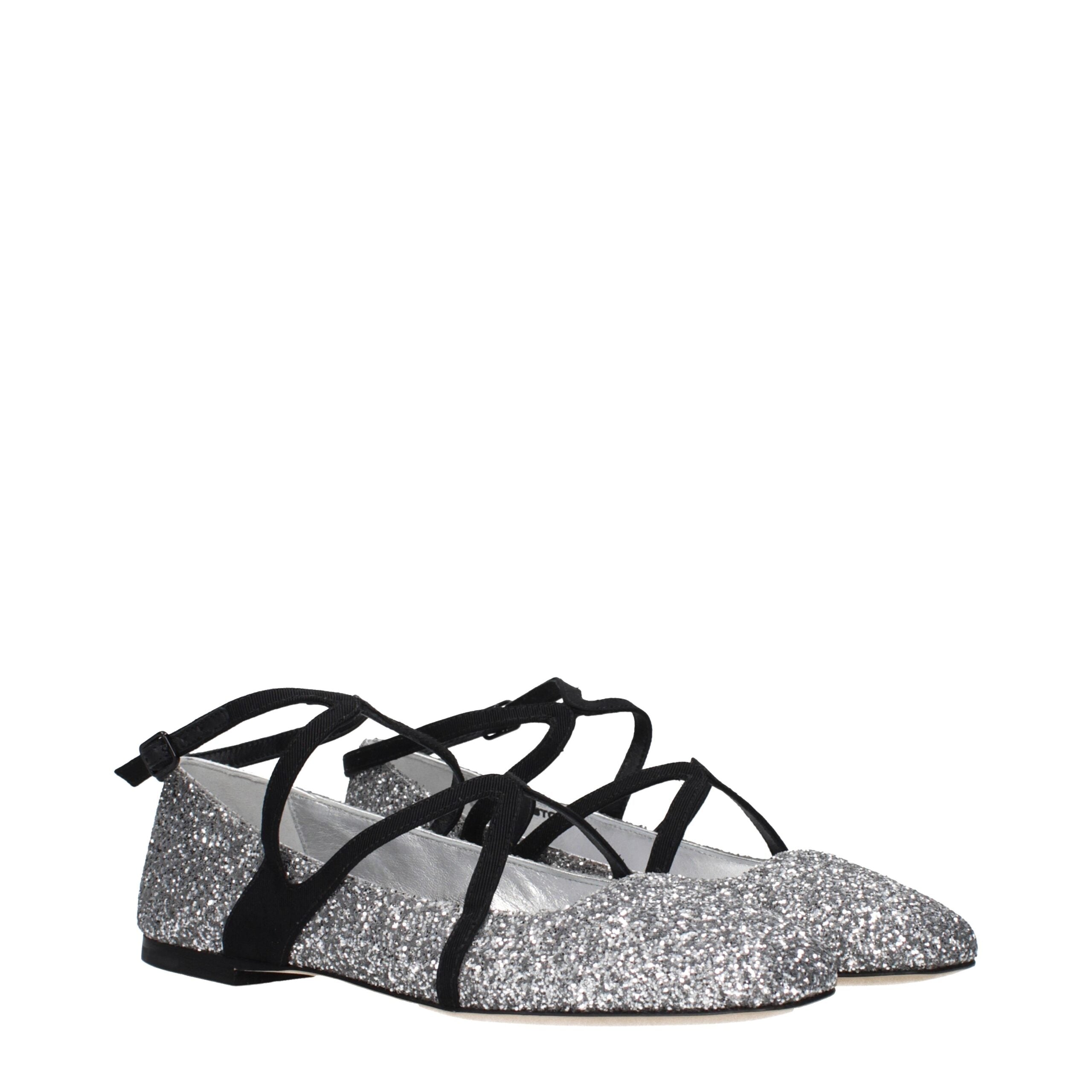 Experience the exquisite craftsmanship of Jimmy Choo Gray Plastic Ballet Flats, where luxurious design meets a stunning glitter finish, perfect for the discerning individual.