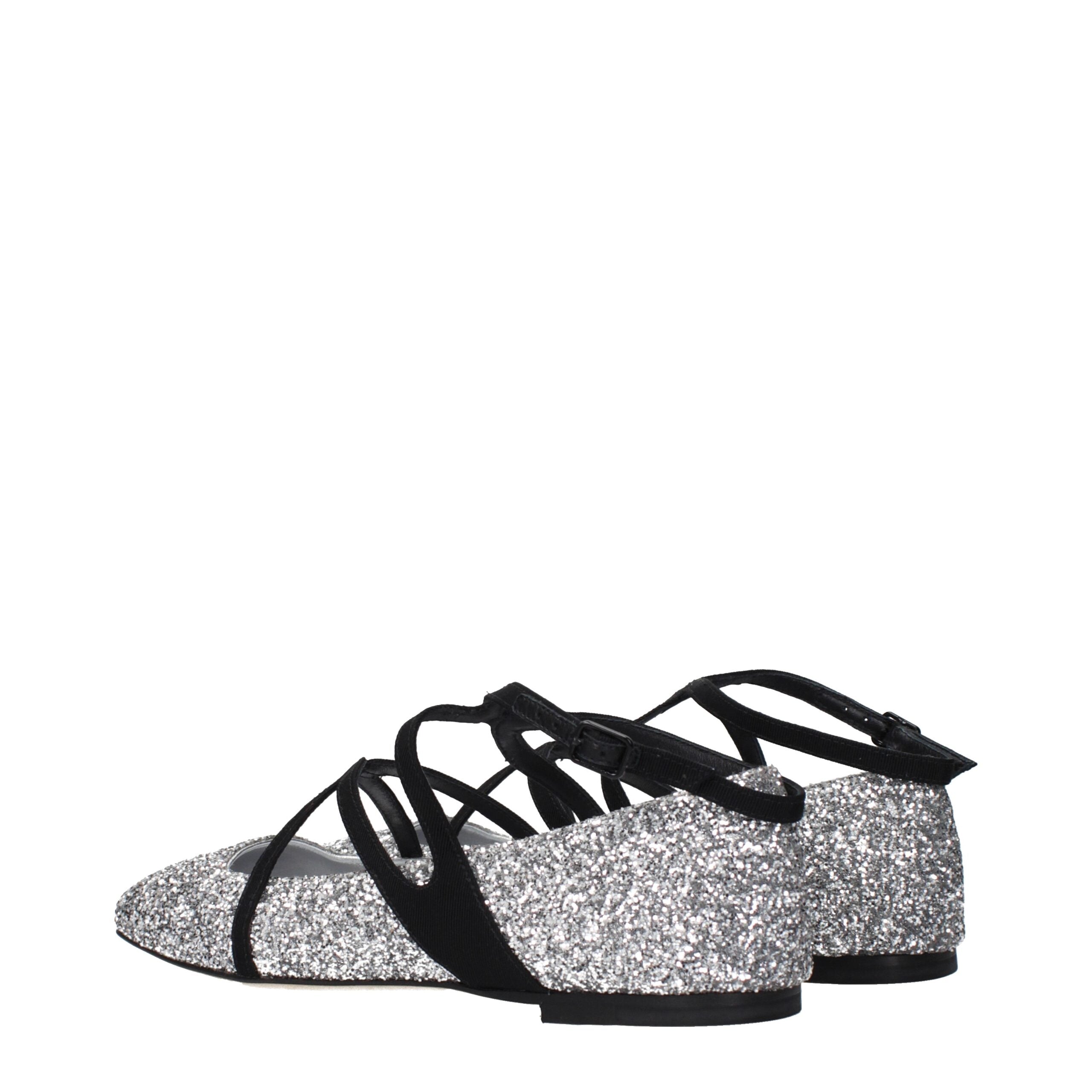 Elevate your style with Jimmy Choo Gray Plastic Ballet Flats, where exquisite craftsmanship meets a stunning glitter finish, perfect for the discerning individual.