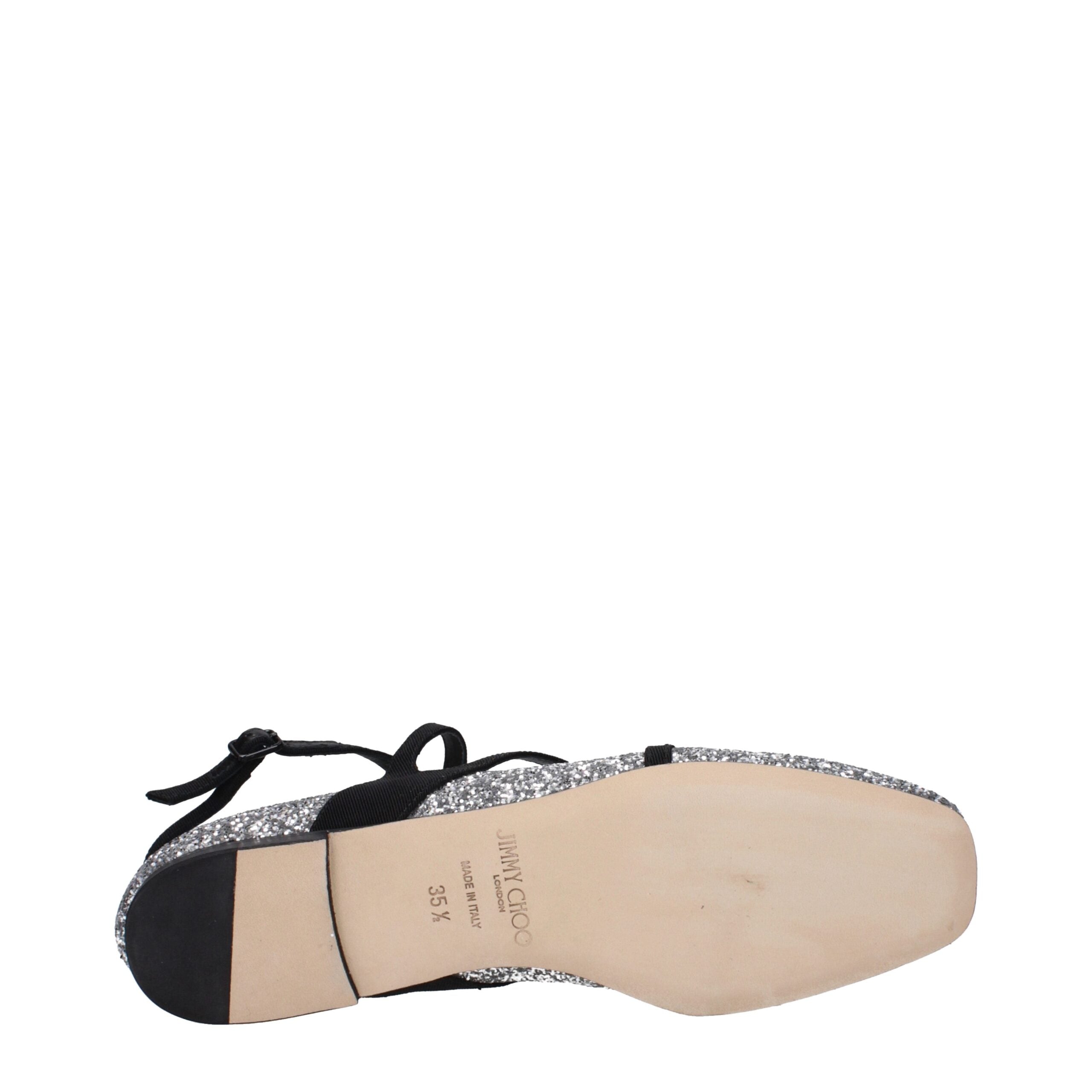 Elevate your elegance with Jimmy Choo Gray Plastic Ballet Flats, where exquisite craftsmanship meets a stunning glitter finish, perfect for the discerning individual.