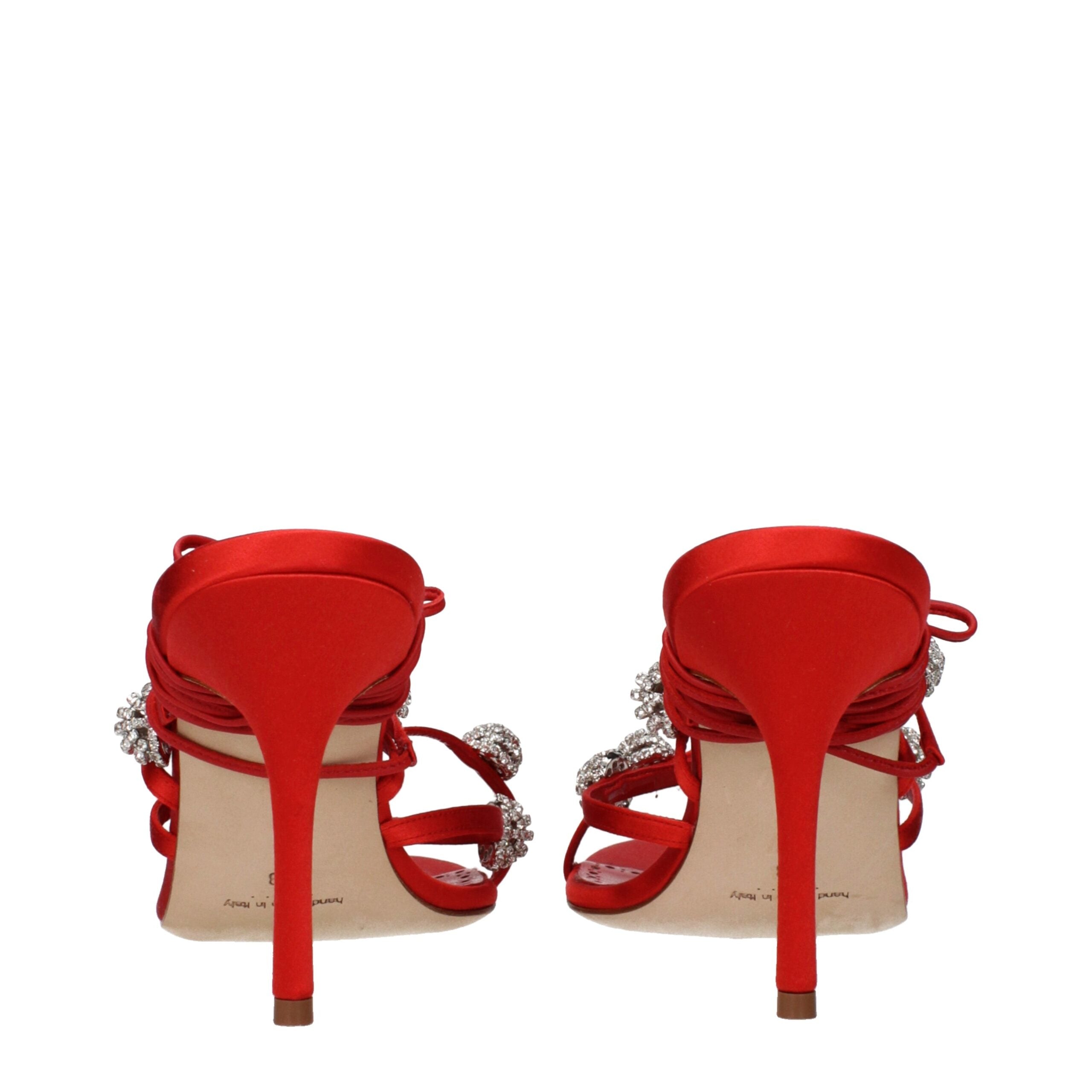 Manolo Blahnik Red Satin Stiletto Heel Sandals