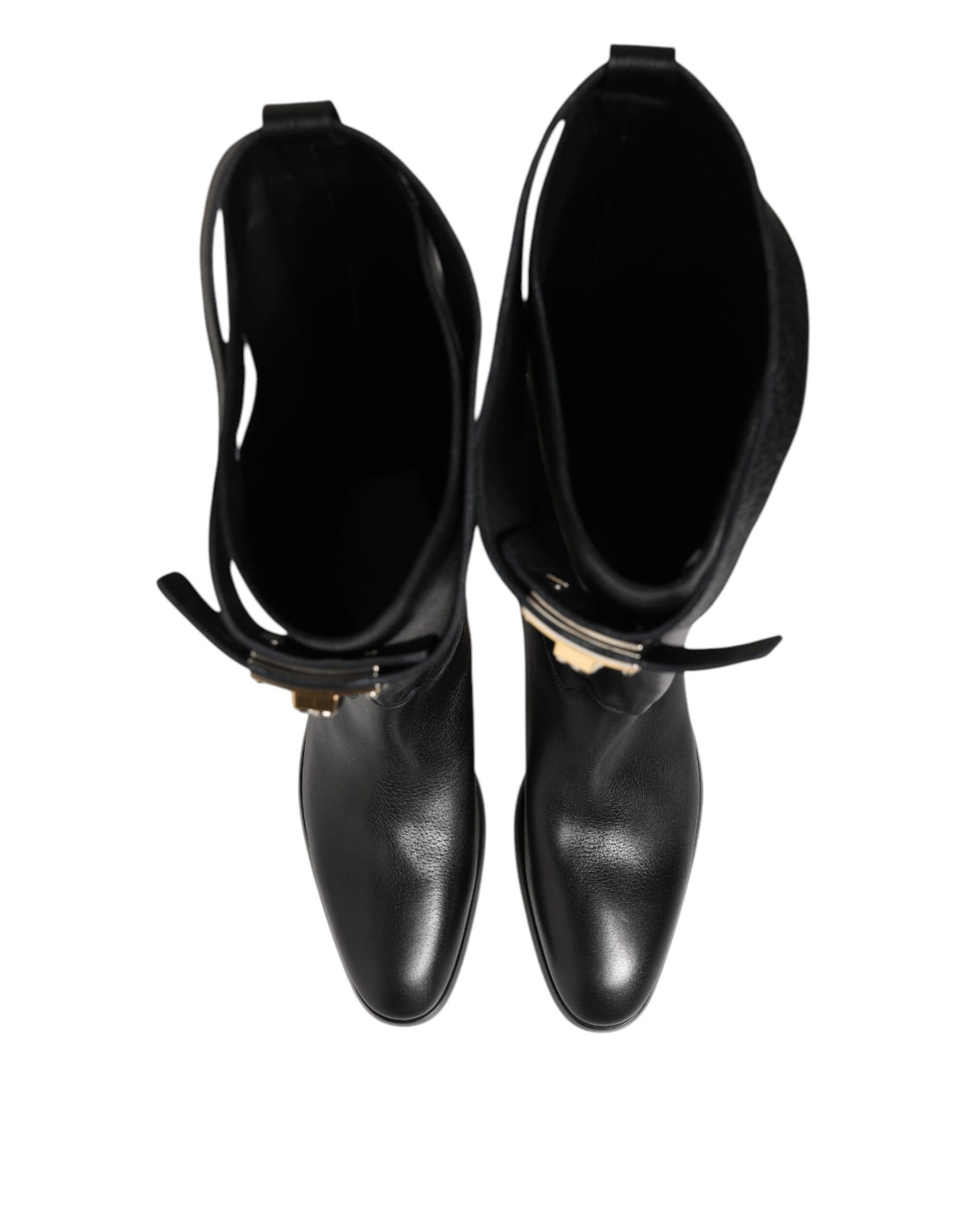 Experience the allure of Dolce & Gabbana's Black Logo Plaque Over The Calf Boots, crafted from luxurious lamb leather, embodying timeless elegance and sophisticated style.