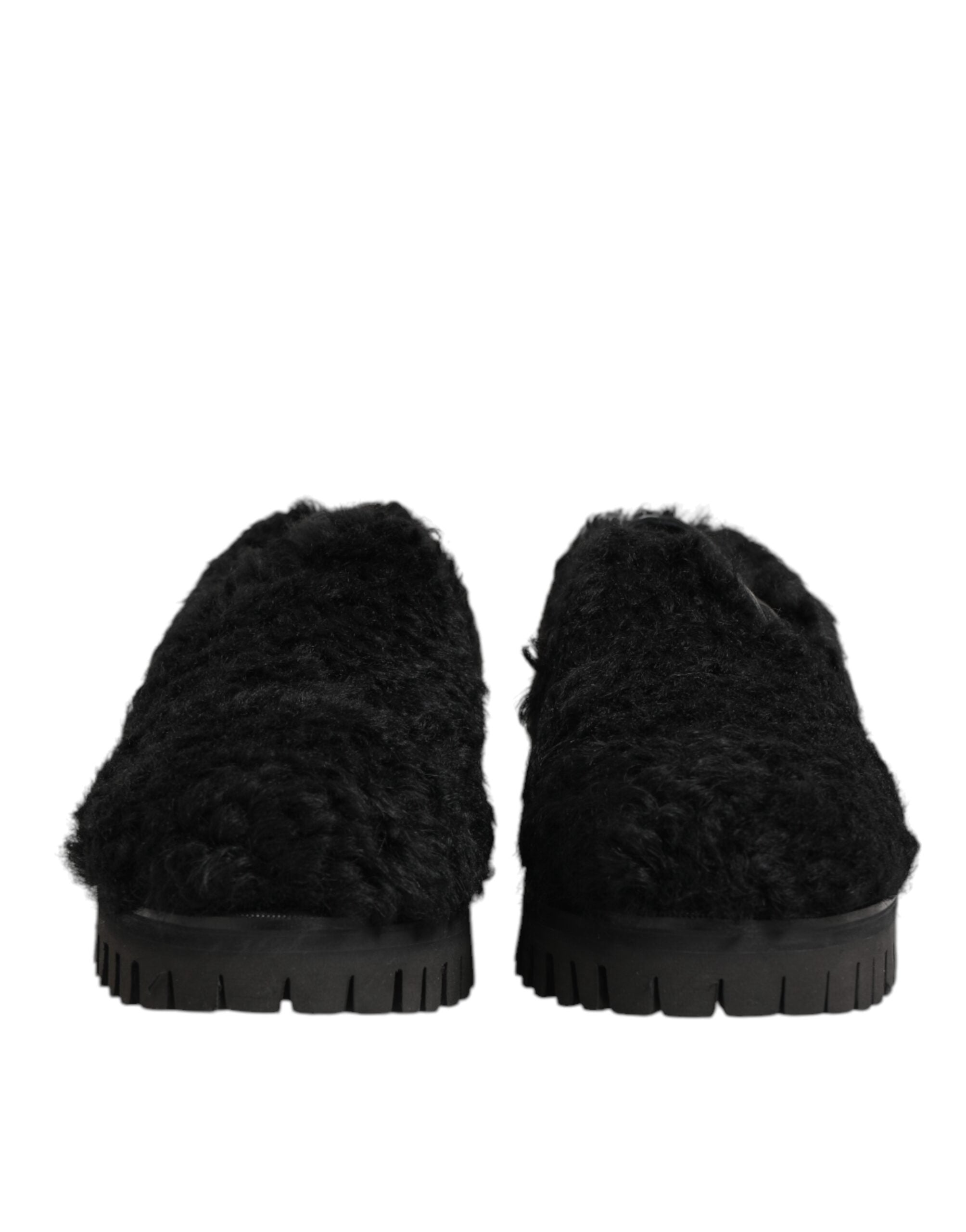 Dolce & Gabbana Black Fur Leather Slippers - Artisanal Elegance