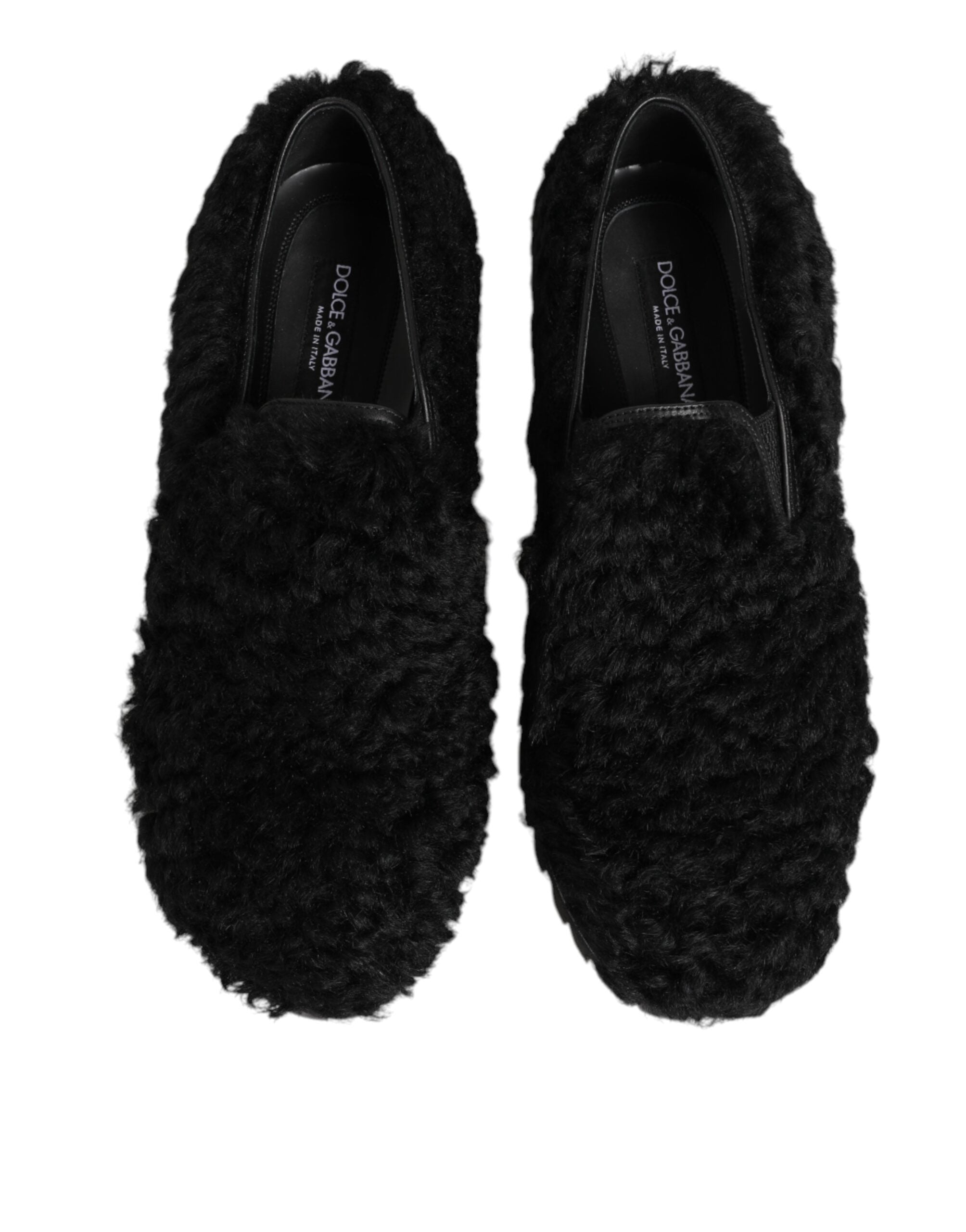Dolce & Gabbana Dress Black Fur Leather Slippers - Timeless Luxury