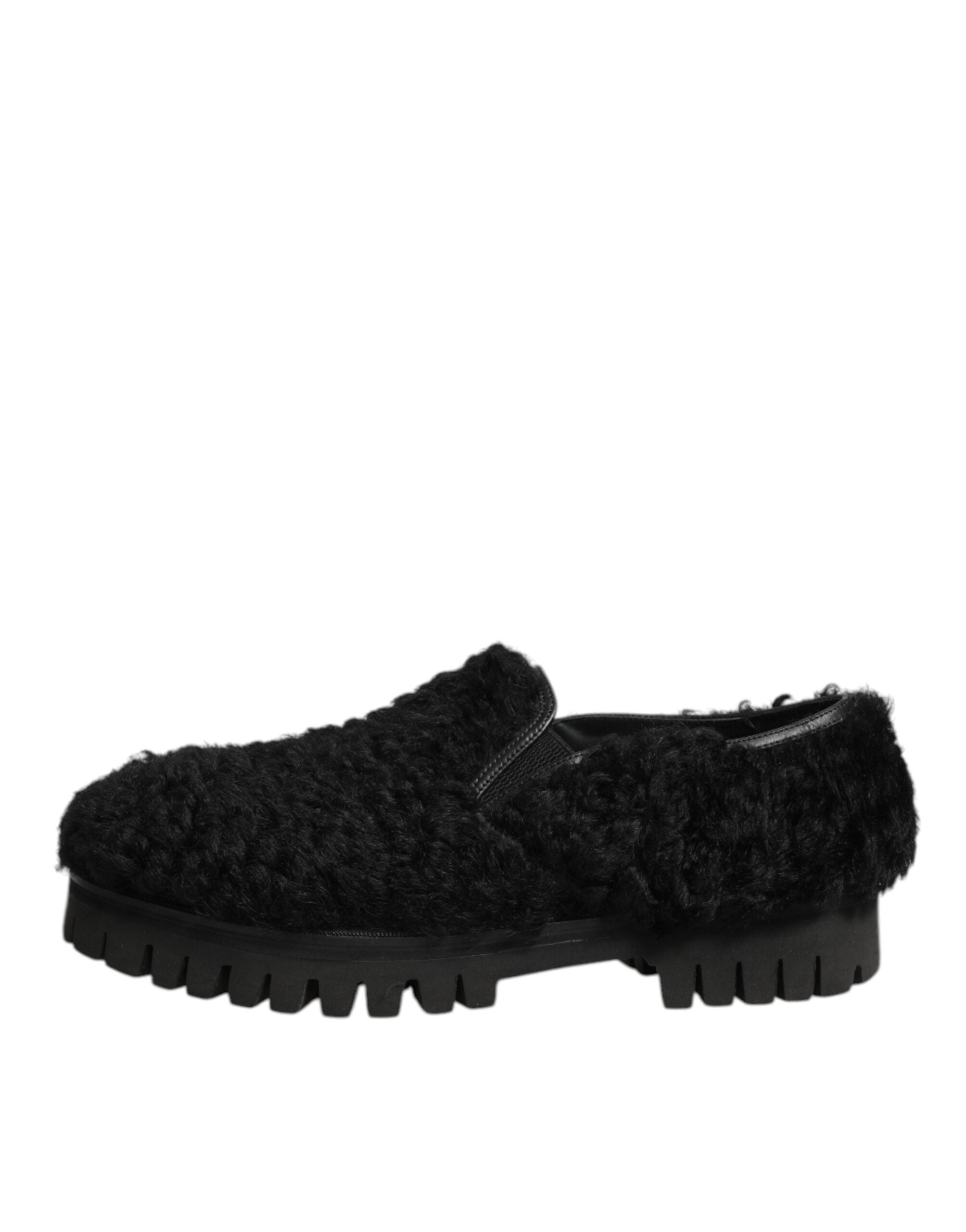 Dolce & Gabbana Black Fur Leather Slippers - Artisanal Luxury