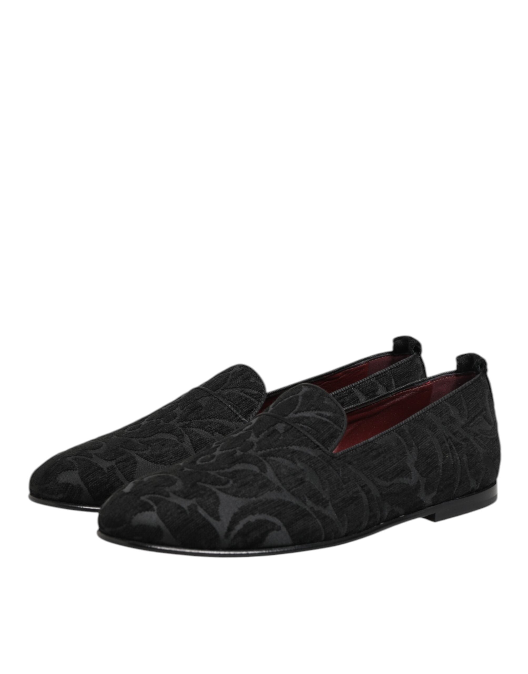 Dolce & Gabbana Black Brocade Loafers Slip On Men Dress Shoes